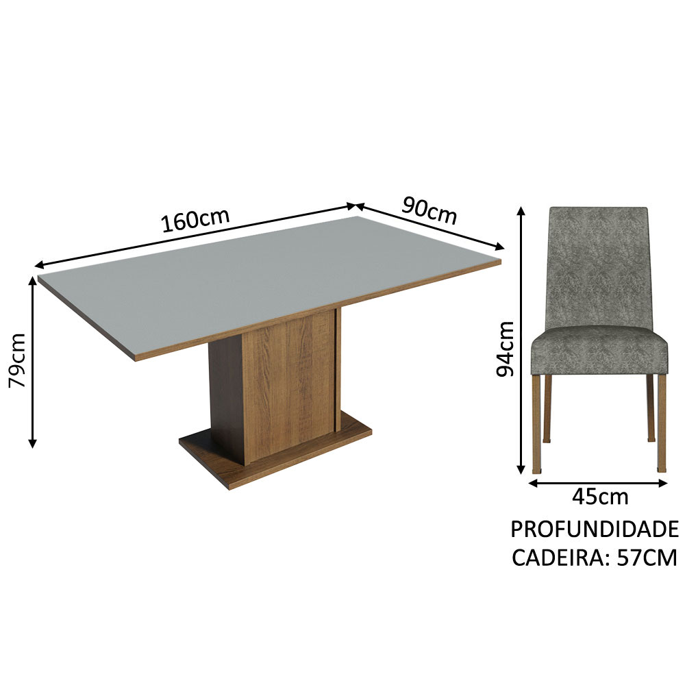 Juego de Comedor con Mesa de Madera y 6 Sillas Renata Madesa Marron/Gris/Plata