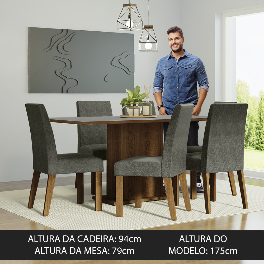 Juego de Comedor con Mesa de Madera y 6 Sillas Renata Madesa Marron/Gris/Plata