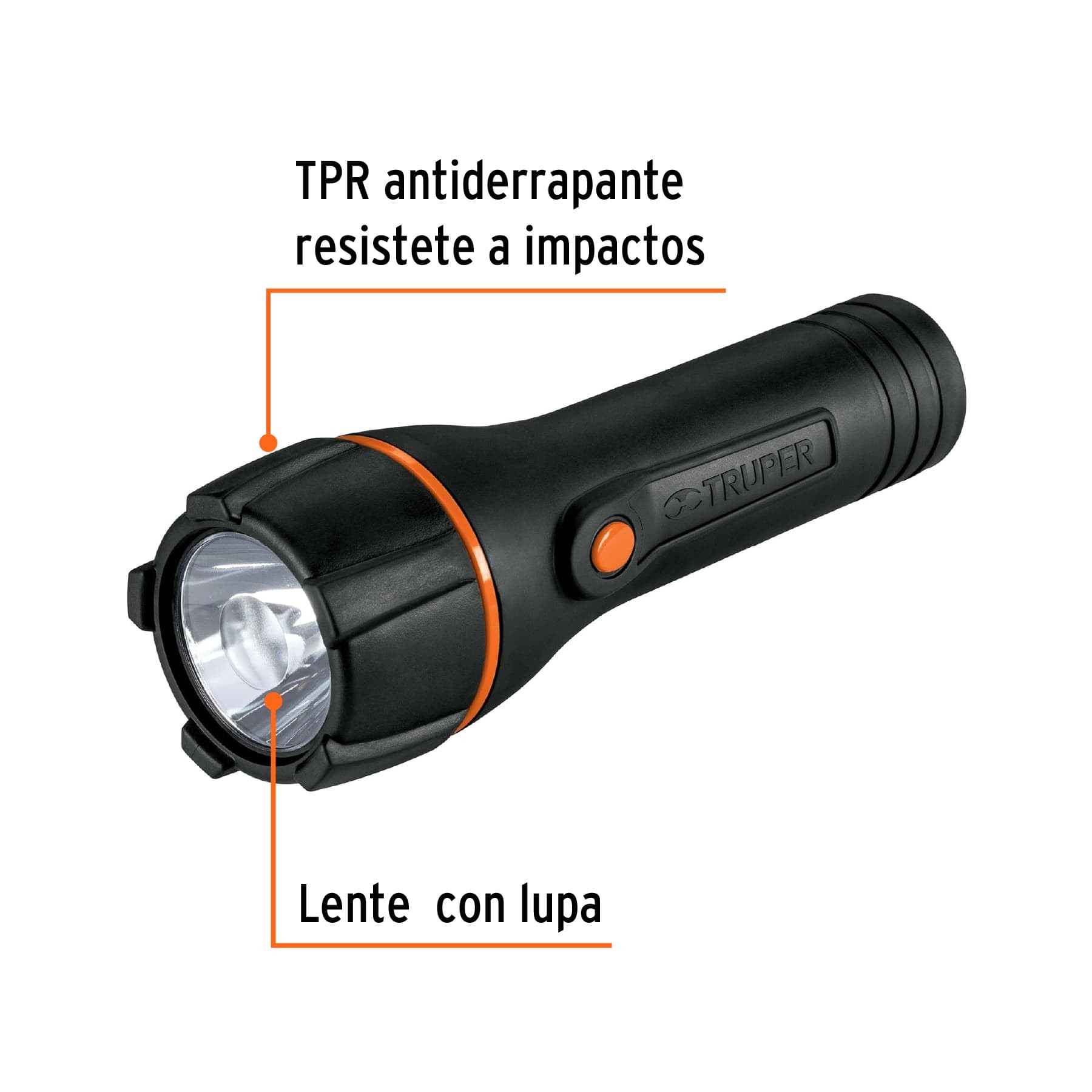 LINTERNA PLÁSTICA 1 LED 180 LM CON 2 PILAS D, TRUPER 13019