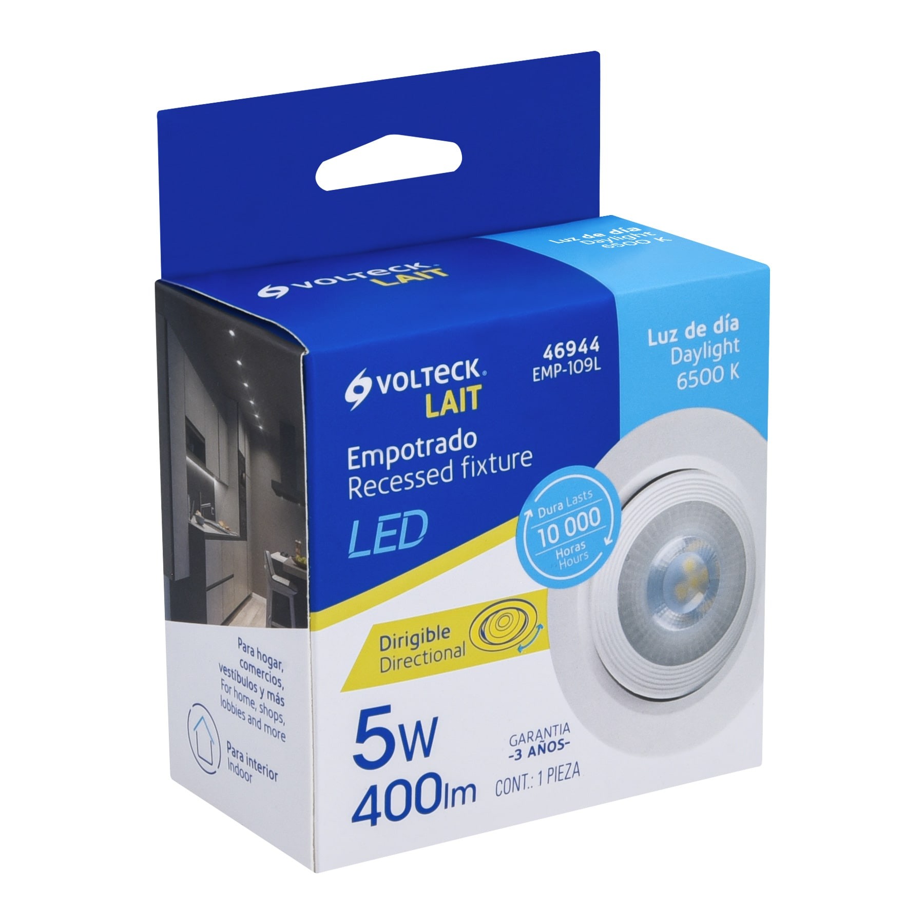 LUMINARIO DE LED 5 W EMPOTRAR REDONDO BLANCO SPOT DIRIGIBLE VOLTECK LAIT 46944