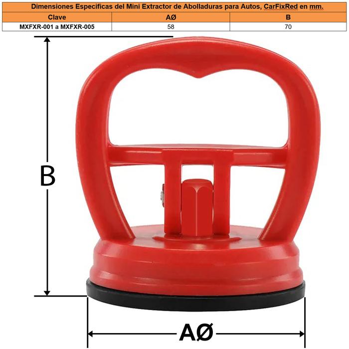 Ventosa Reparadora Automotriz MXFXR-004-3 4 Piezas Mini Rojo Plástico ABS y Caucho 58mm x 70mm Carga Max 15kg, CarFixRed