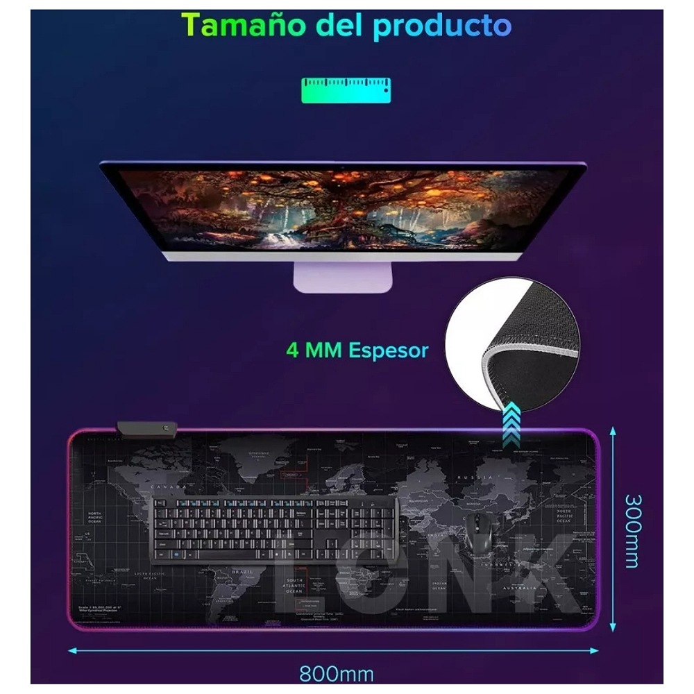 Alfombrilla De Ratón Gamer Rgb Luz Led Lonk Alfombrilla