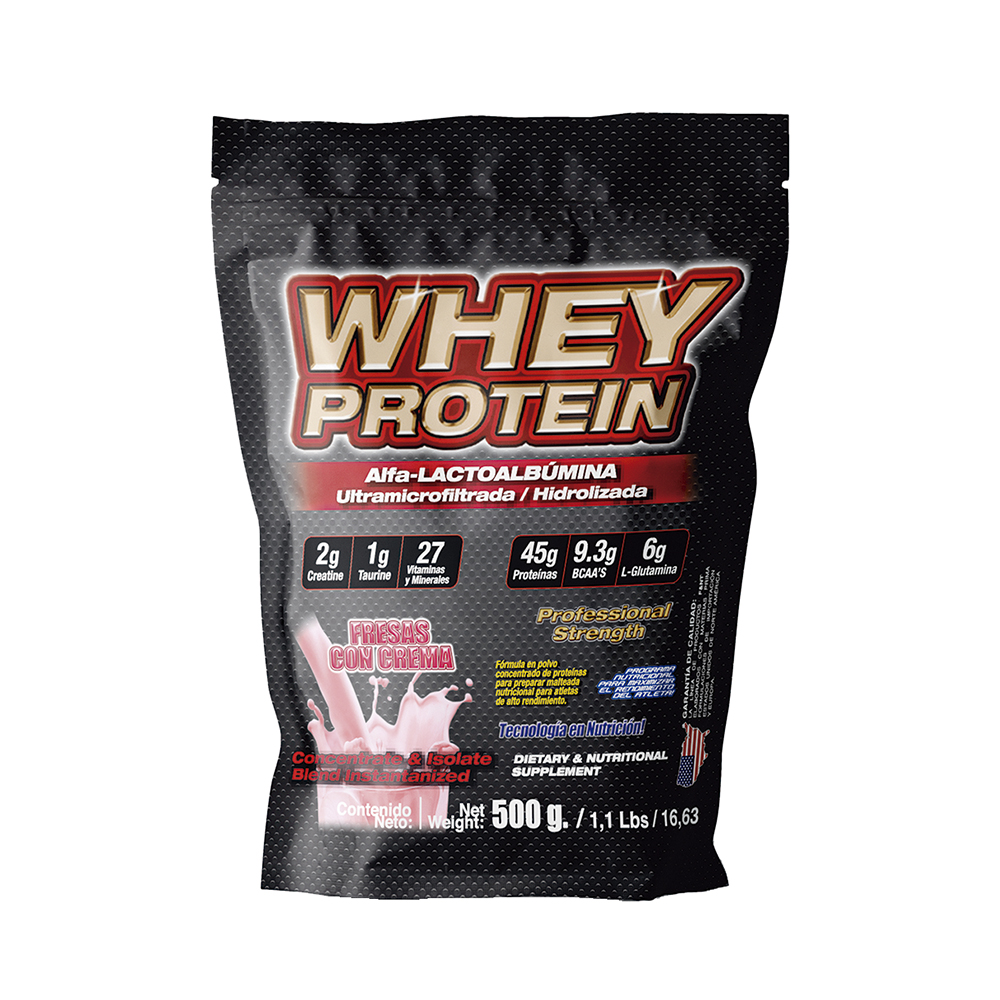 Whey protein F&NT proteína de suero de leche sabor Fresa 500gr bolsa