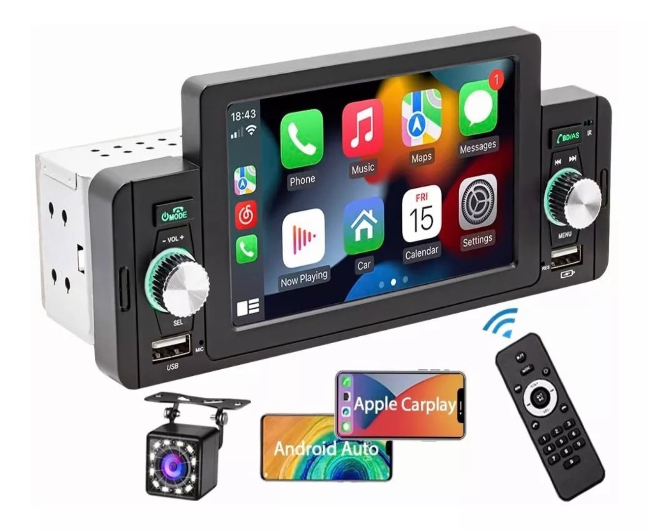 Auto Estéreo Pantalla 1 Din Carplay Y Android Auto + Camara