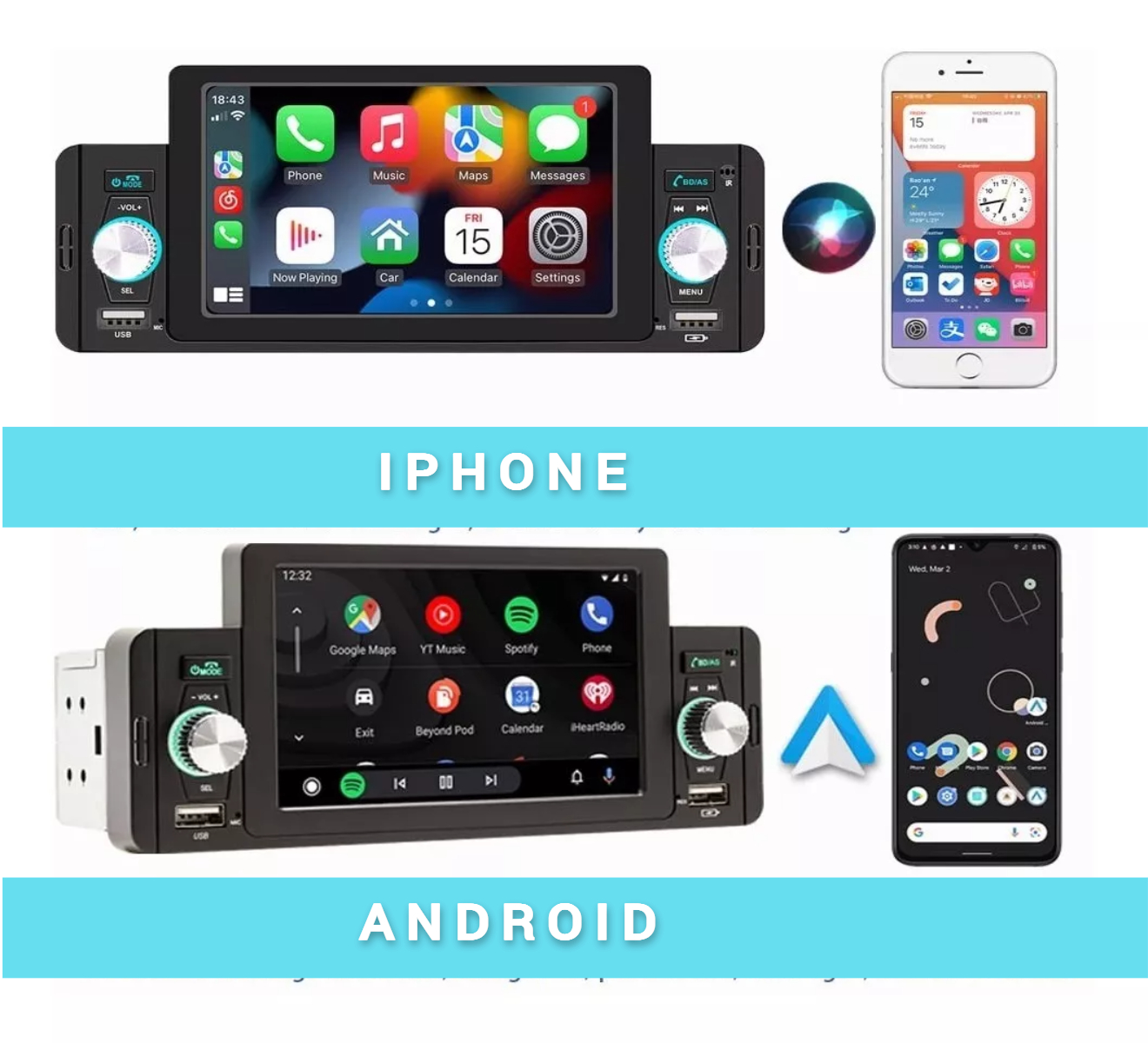 Auto Estéreo Pantalla 1 Din Carplay Y Android Auto + Camara