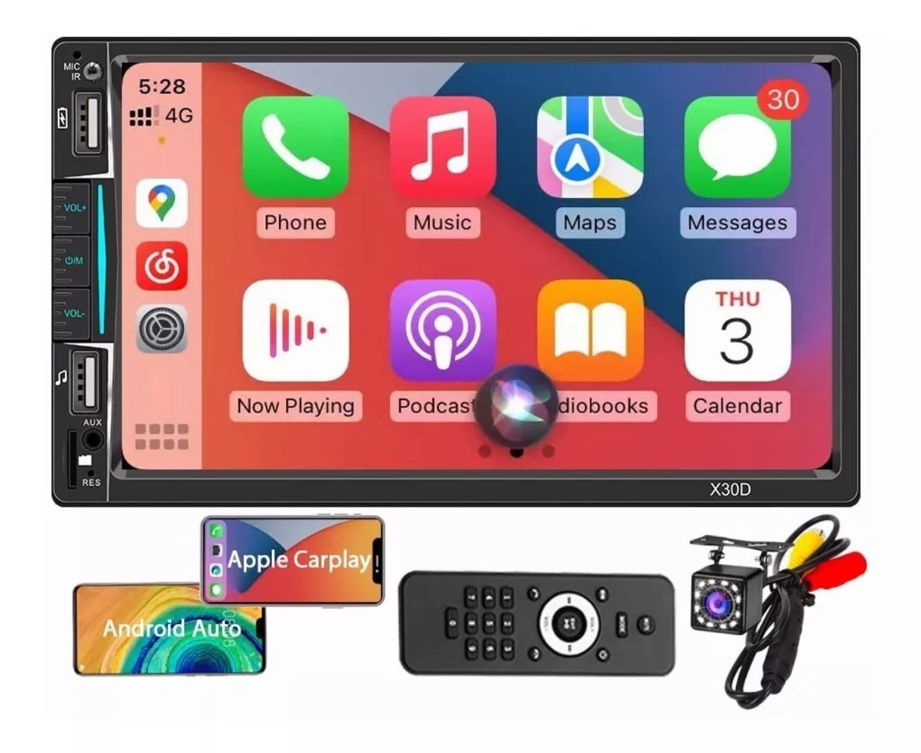 Auto Estereo Pantalla 2 Din Carplay & Android Auto Cámara