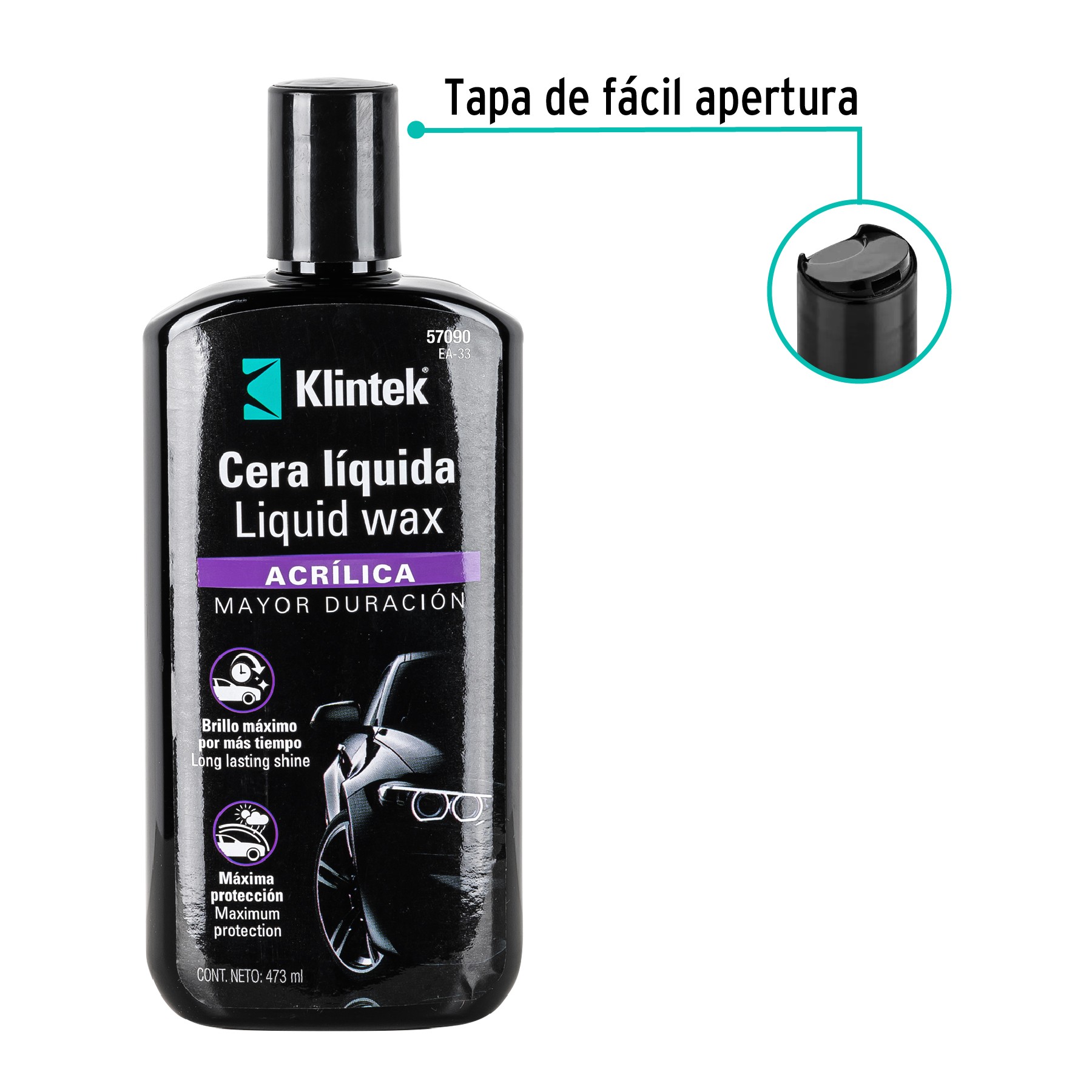 CERA LÍQUIDA ACRÍLICA PARA AUTO, 473 ML, KLINTEK 57090