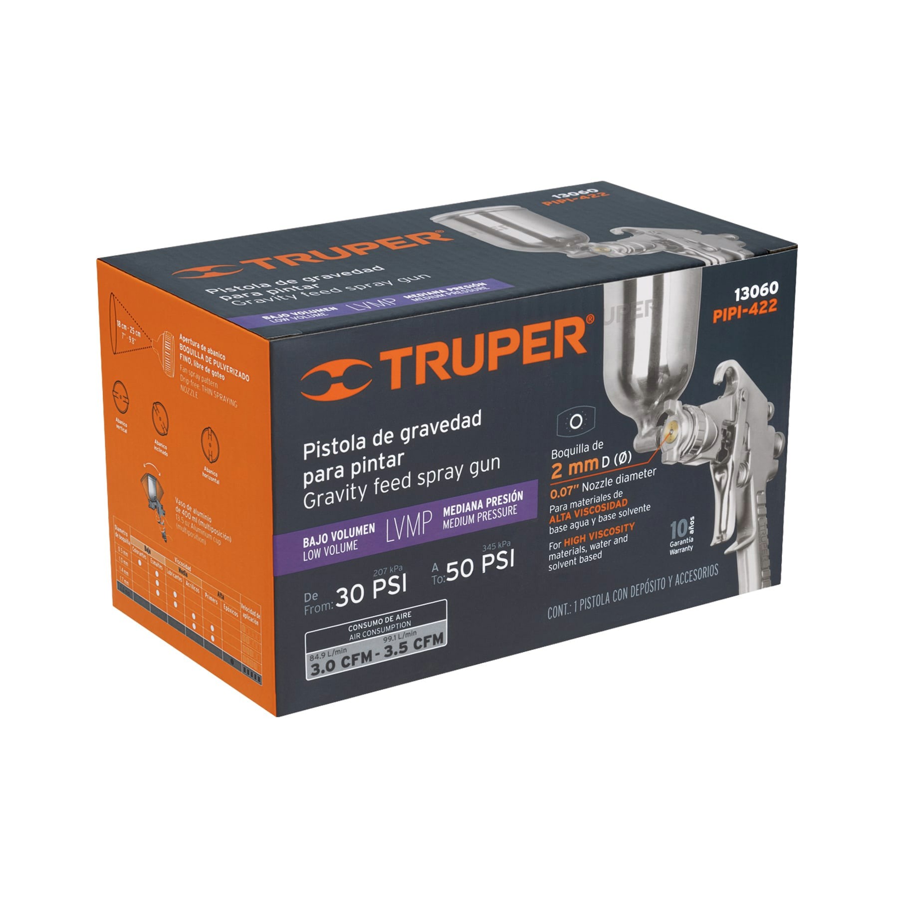 PISTOLA P/PINTAR GRAVEDAD LVMP VASO ALUMINIO, 2 MM, TRUPER 13060