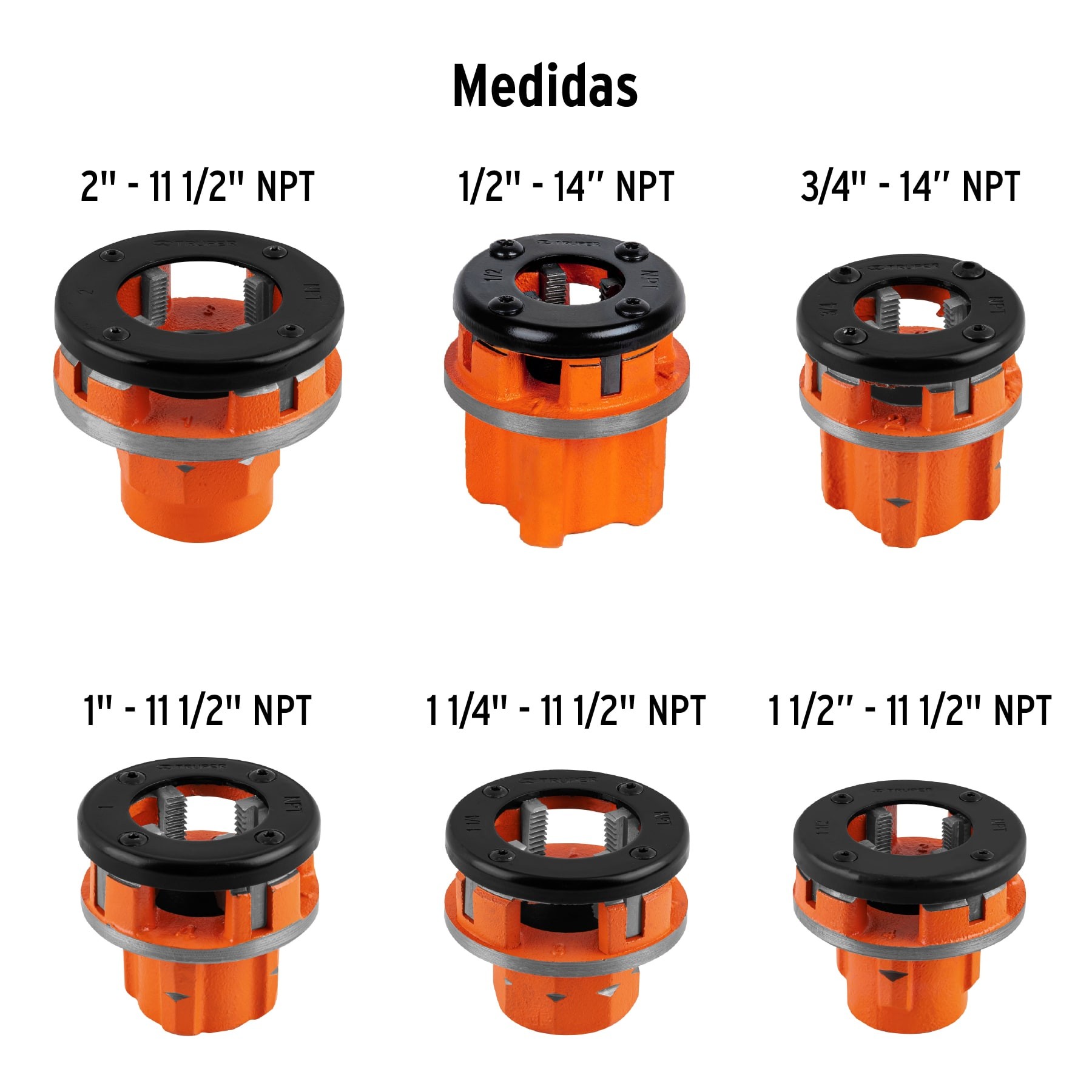 JUEGO DE 9 TARRAJAS PARA TUBO DE 1/2" A 2", TRUPER 13071