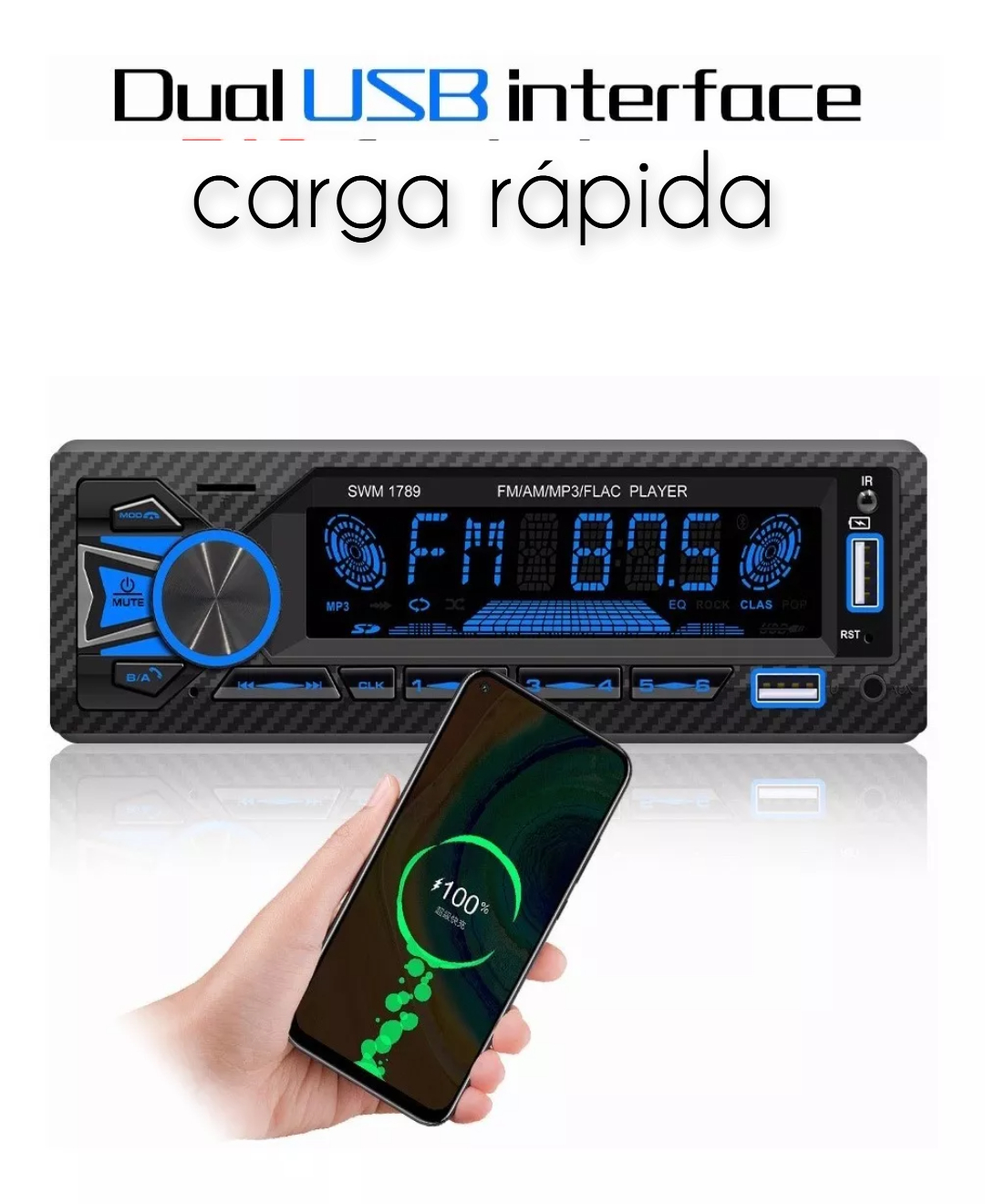 Auto Estéreo Bluetooth 1 Din Asistente Voz 2 Usb Localizador