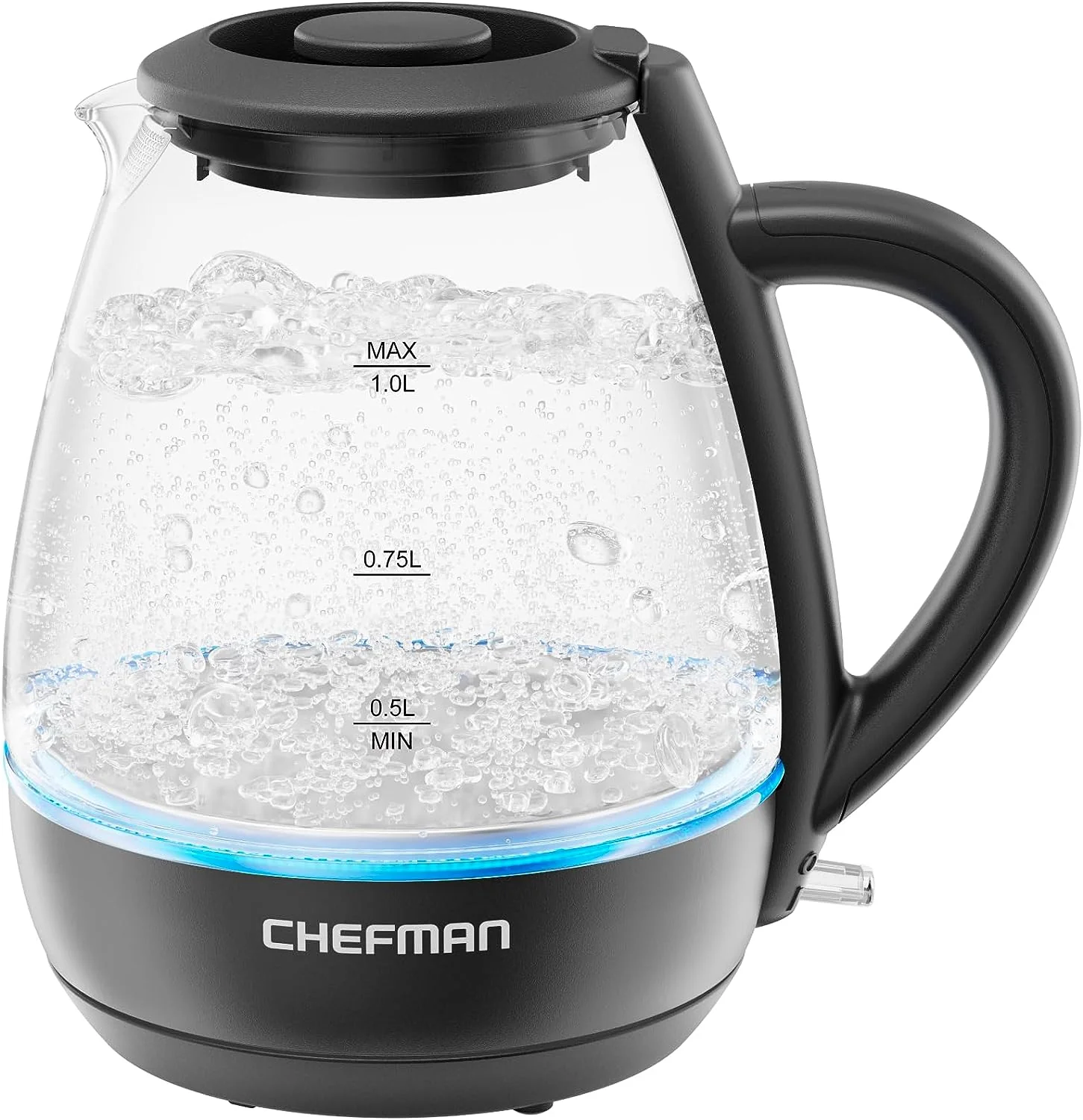 Hervidor de Agua Chefman RJ11-10-GMRL-TI-MX de Cristal 1 Lt Negra