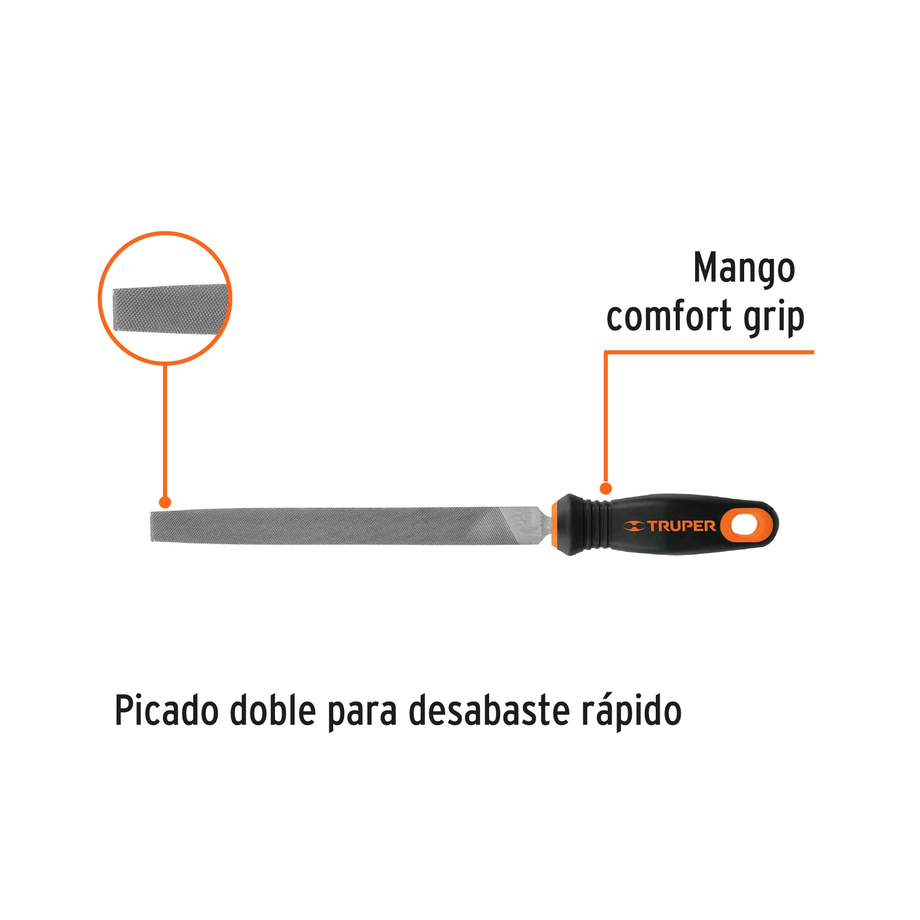 LIMA PLANA BASTARDA 8" CON MANGO DOBLE INYECCIÓN, TRUPER 15311