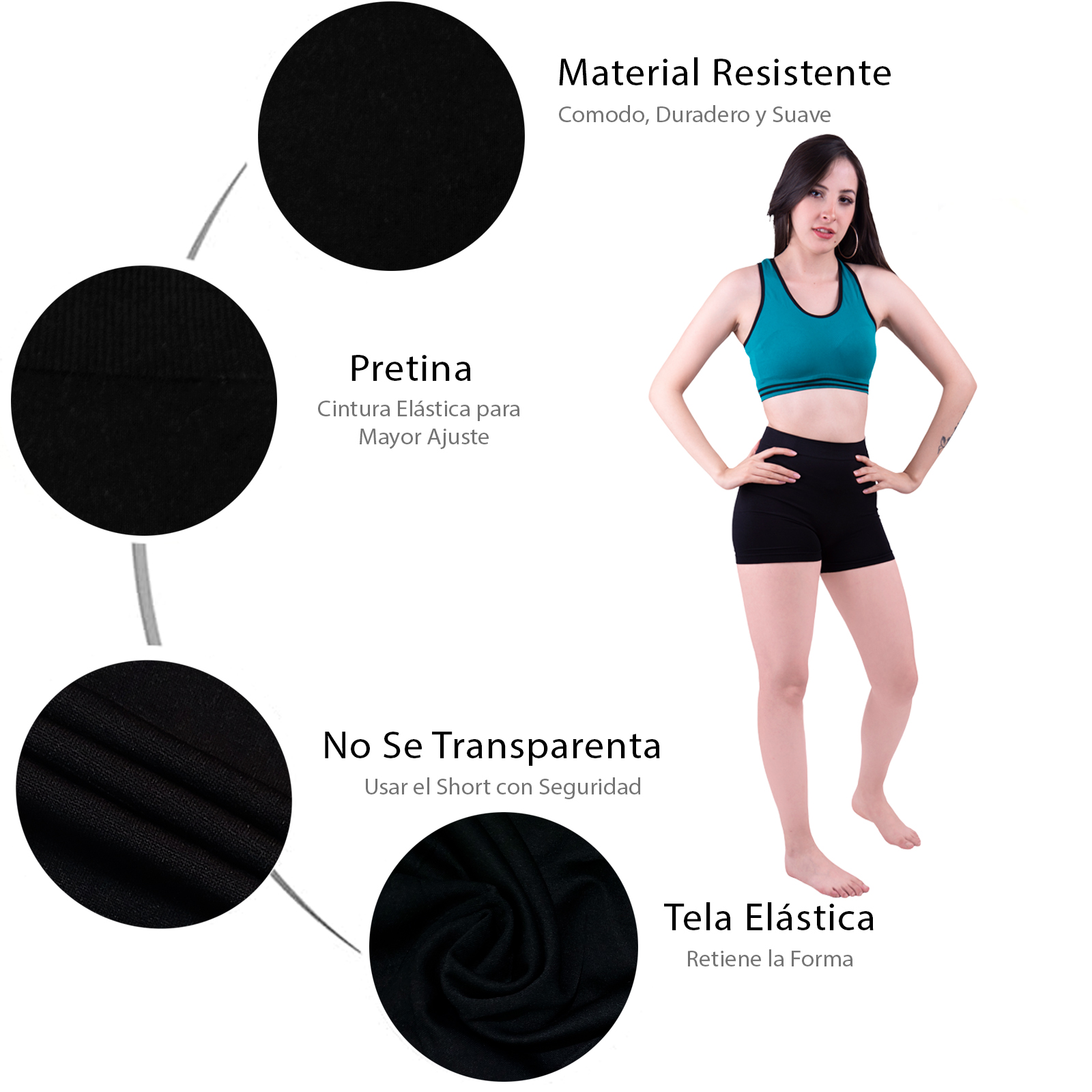 Short Licra Mujer, Negro, Unitalla, Deportivo, Dama, Atlético, Boxer, Entrenamiento, Pantalones Cortos, Biker.