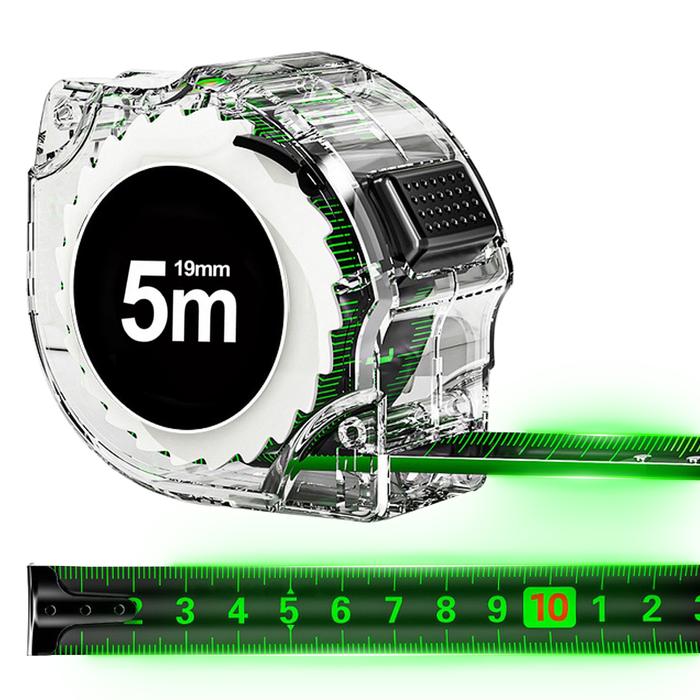 Flexómetro Resistente al Agua MXFXW-004-1 1 Pza 5mx19mm ABS y Acero al Carbono Negro y Verde, FlexGlow