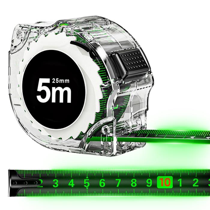 Cinta Métrica Retráctil MXFXW-007-2 1 Pza 5mx25mm ABS y Acero al Carbono Negro y Verde, FlexGlow