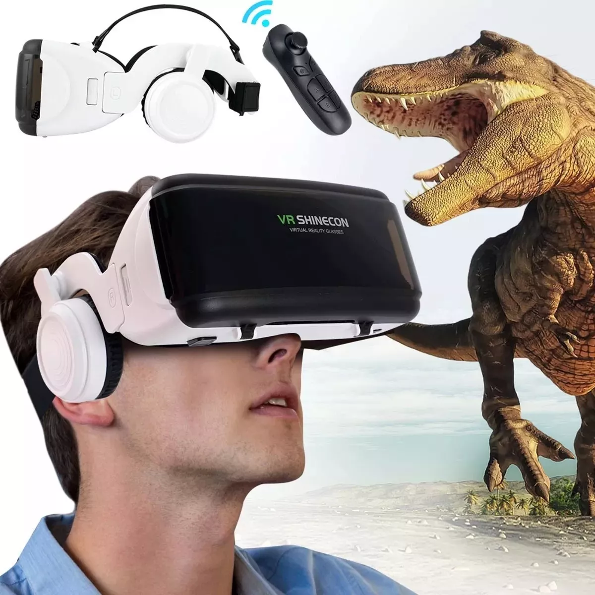 Casco de Realidad Virtual VR con Auriculares Incorporados y Mando Bluetooth Inalámbricos 