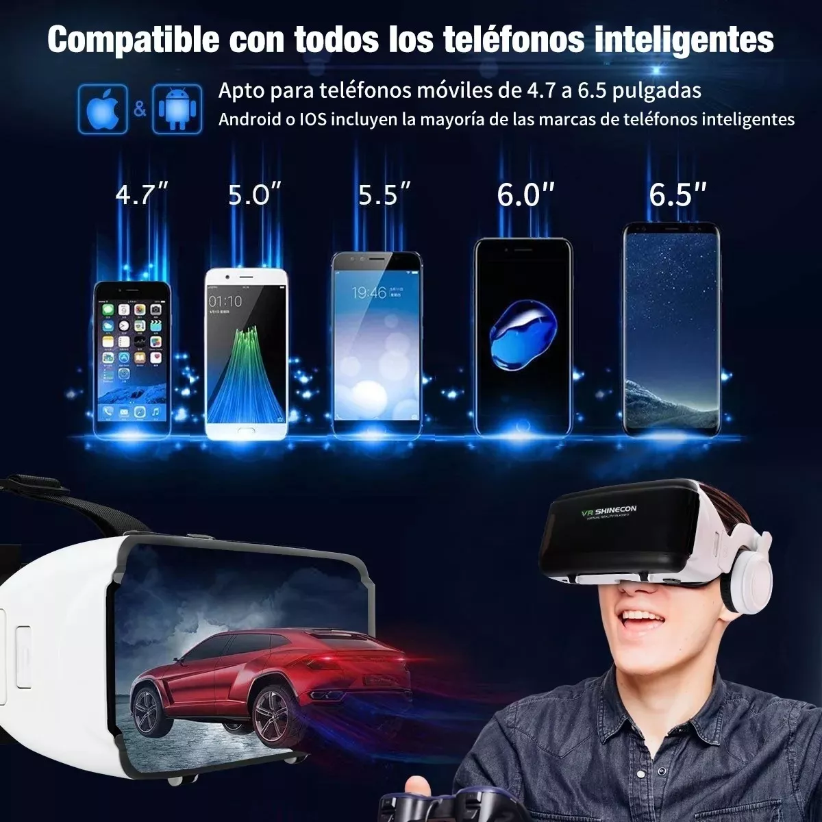 Casco de Realidad Virtual VR con Auriculares Incorporados y Mando Bluetooth Inalámbricos 