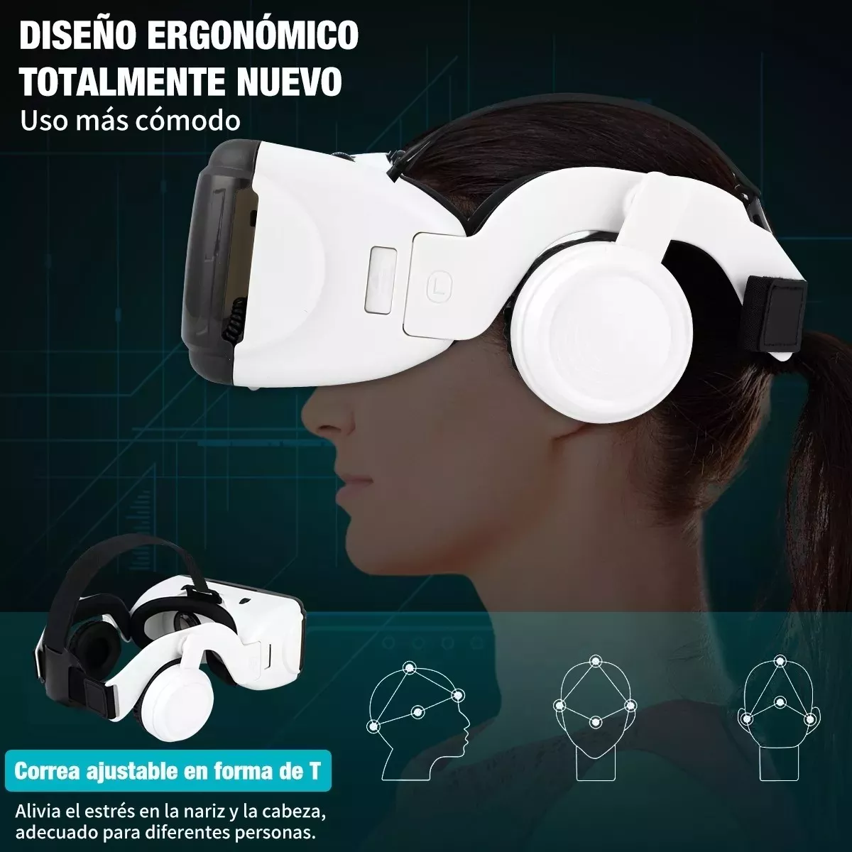 Casco de Realidad Virtual VR con Auriculares Incorporados y Mando Bluetooth Inalámbricos 