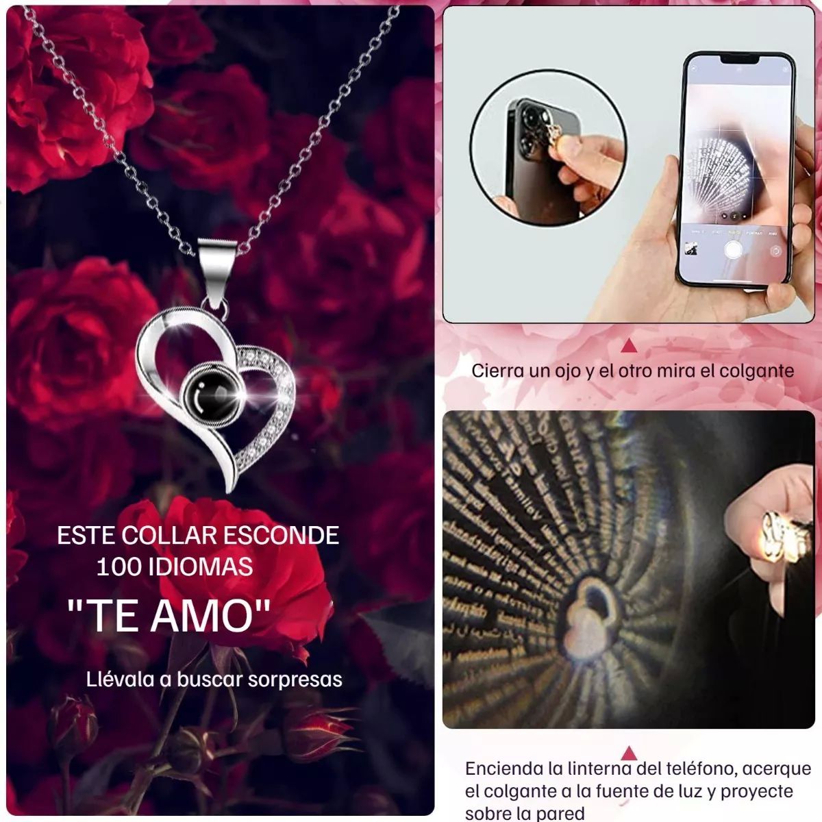 Flores Rosa Eterna Y Collar De Corazón Regalo Para Mujeres
