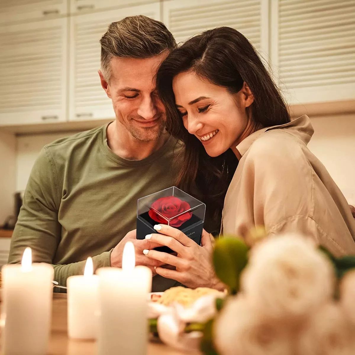 Flores Rosa Eterna Y Collar De Corazón Regalo Para Mujeres