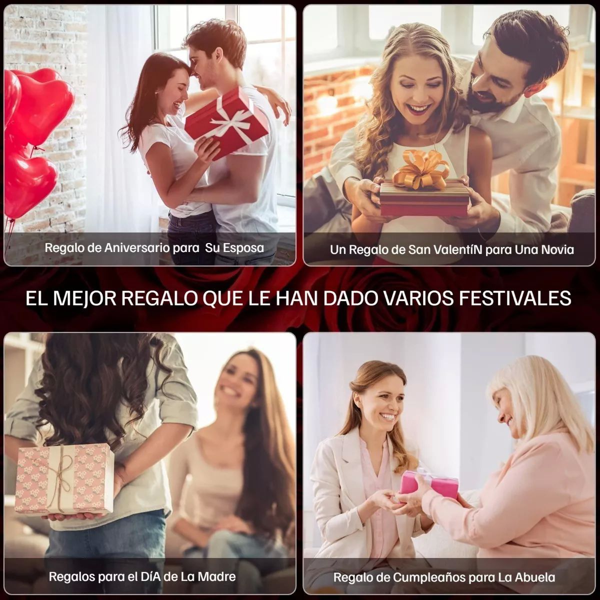 Flores Rosa Eterna Y Collar De Corazón Regalo Para Mujeres