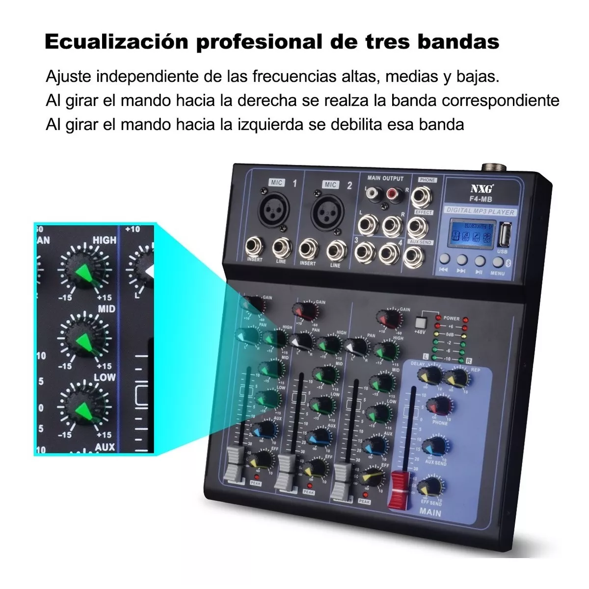 Mezcladora 4 Canales Pasiva Reproductor Bluetooth Usb