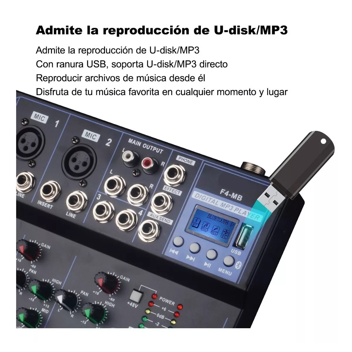 Mezcladora 4 Canales Pasiva Reproductor Bluetooth Usb