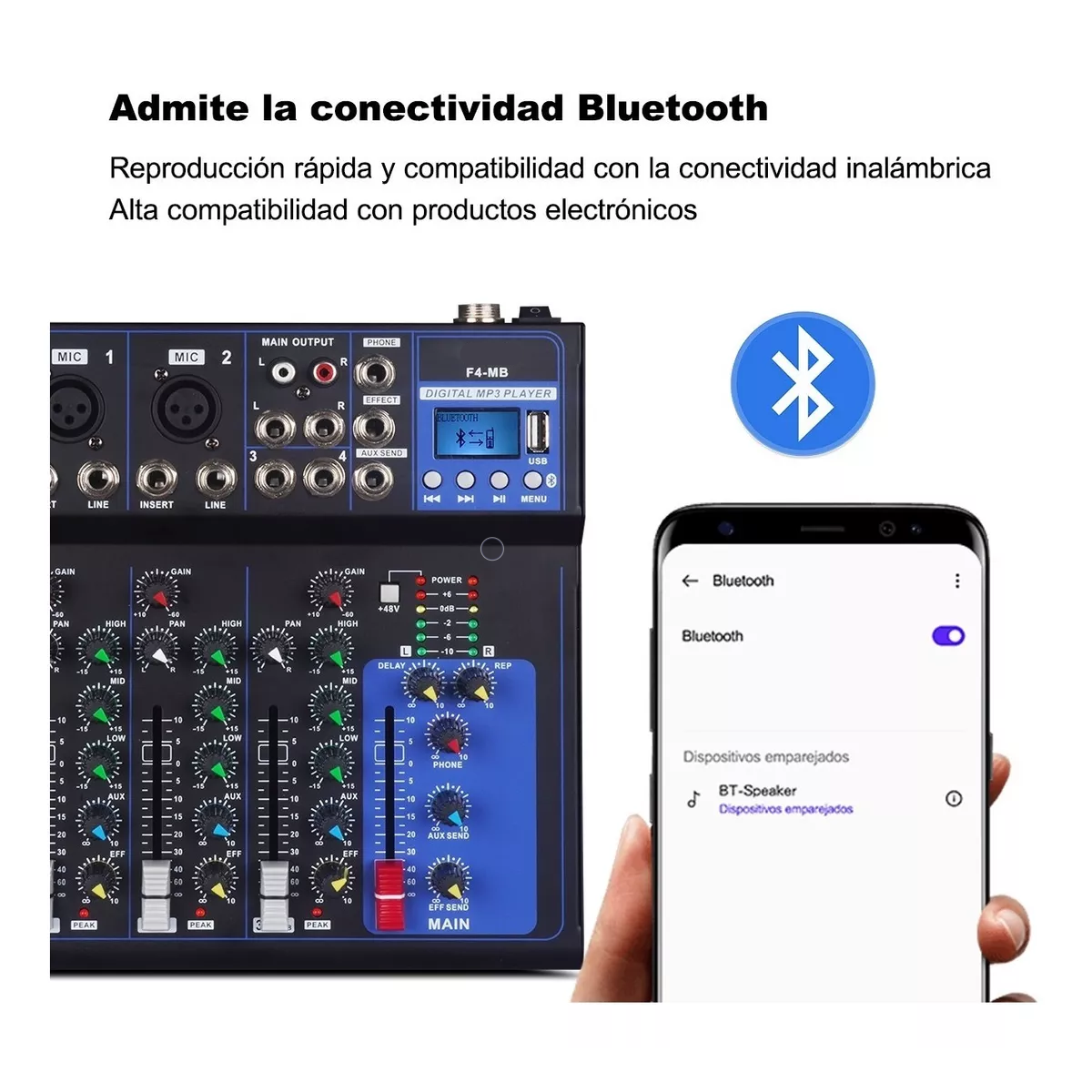 Mezcladora 4 Canales Pasiva Reproductor Bluetooth Usb