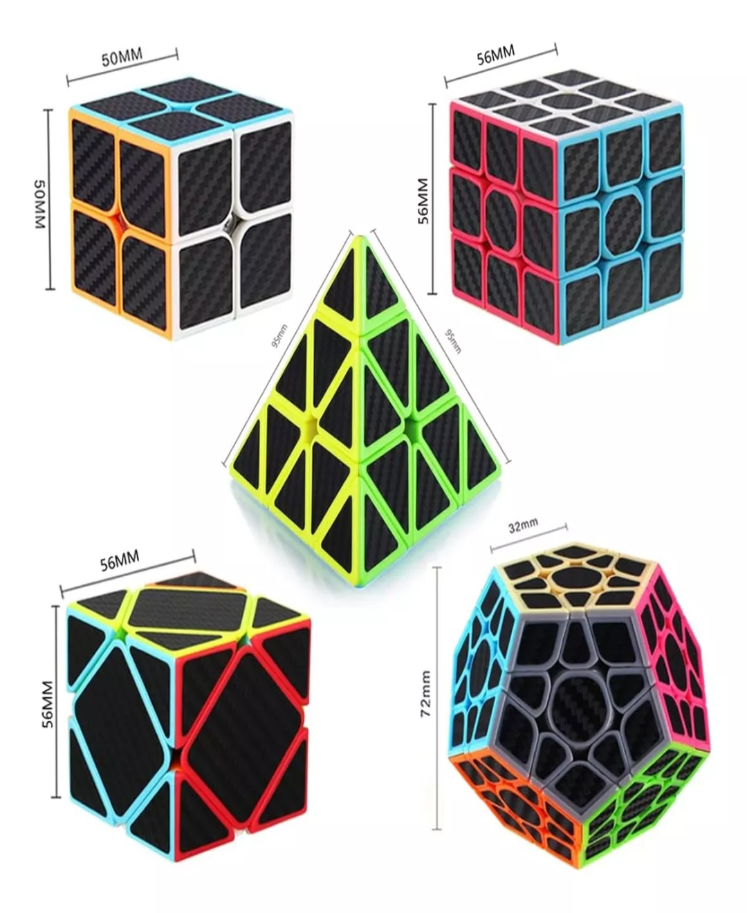 Paquete 5 Cubos Cobra 2x2 3x3 Megaminx Pyraminx Y Skewb