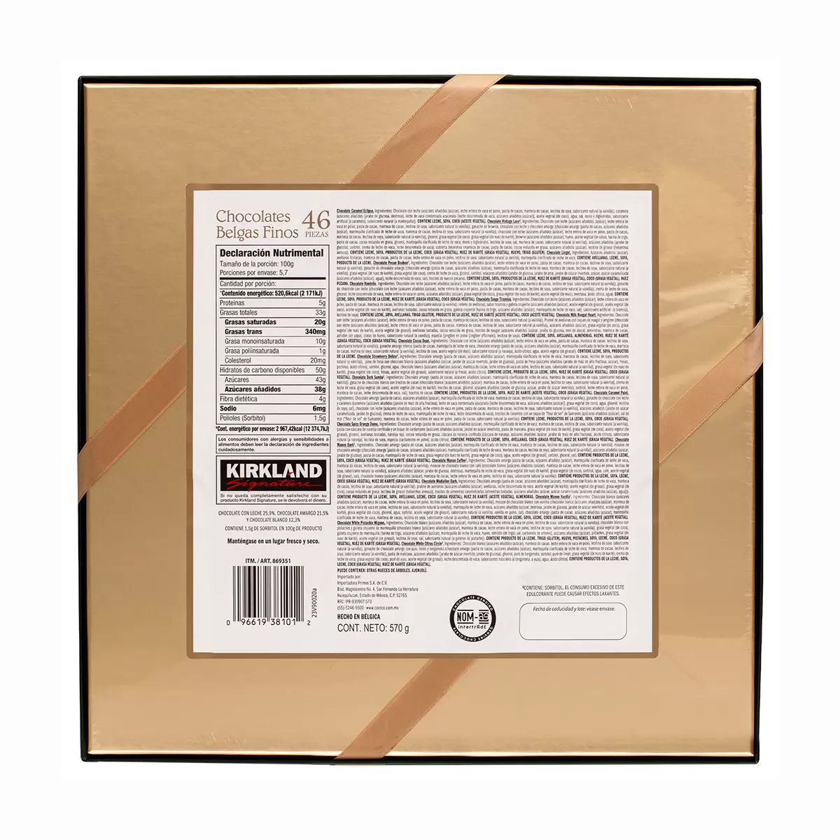 Kirkland Signature Caja de Chocolates Belgas Finos Surtidos - Varios colores 570 g (46 chocolates)