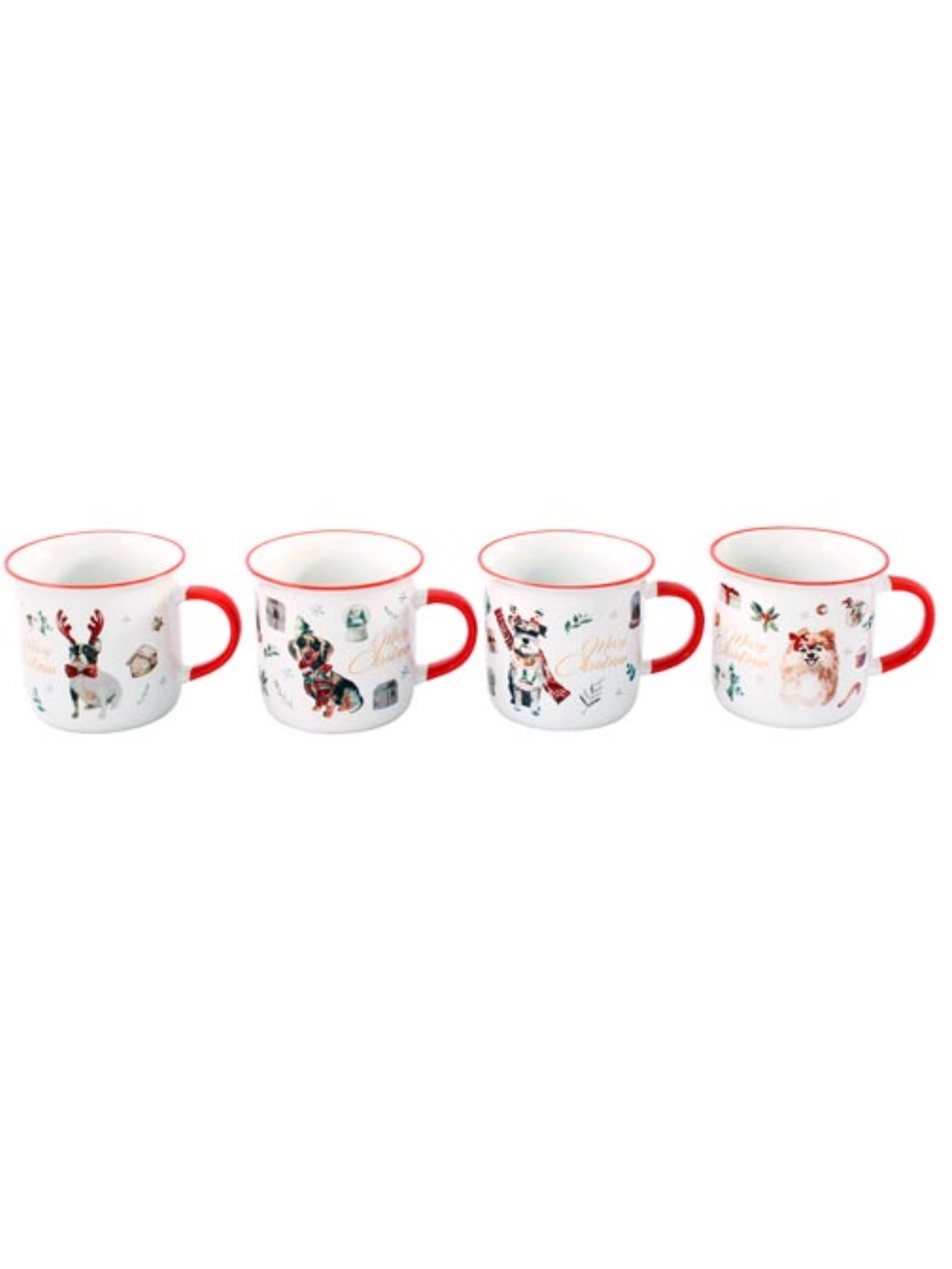 Crown Baccara - Crown Baccara - Juego de 4 tazas Navideñas para café o té 400 ml en Cerámica - Macotas Navideñas (Ideales para regalo o cena de Navidad)