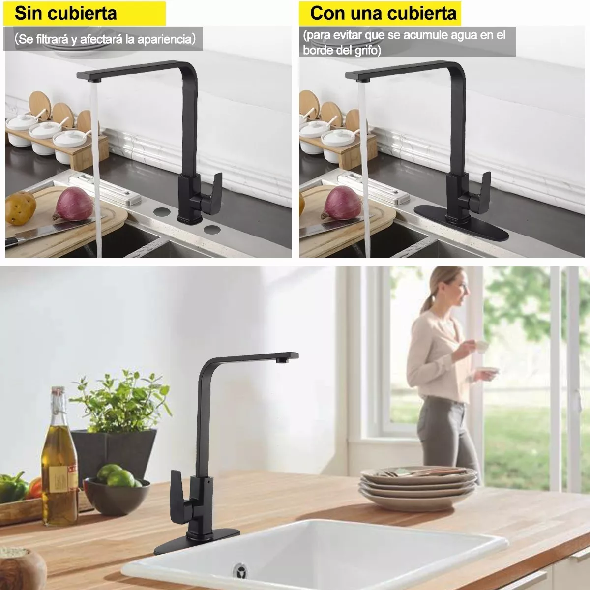 Grifo Monomando Fregadero Llave Mezcladora Negra