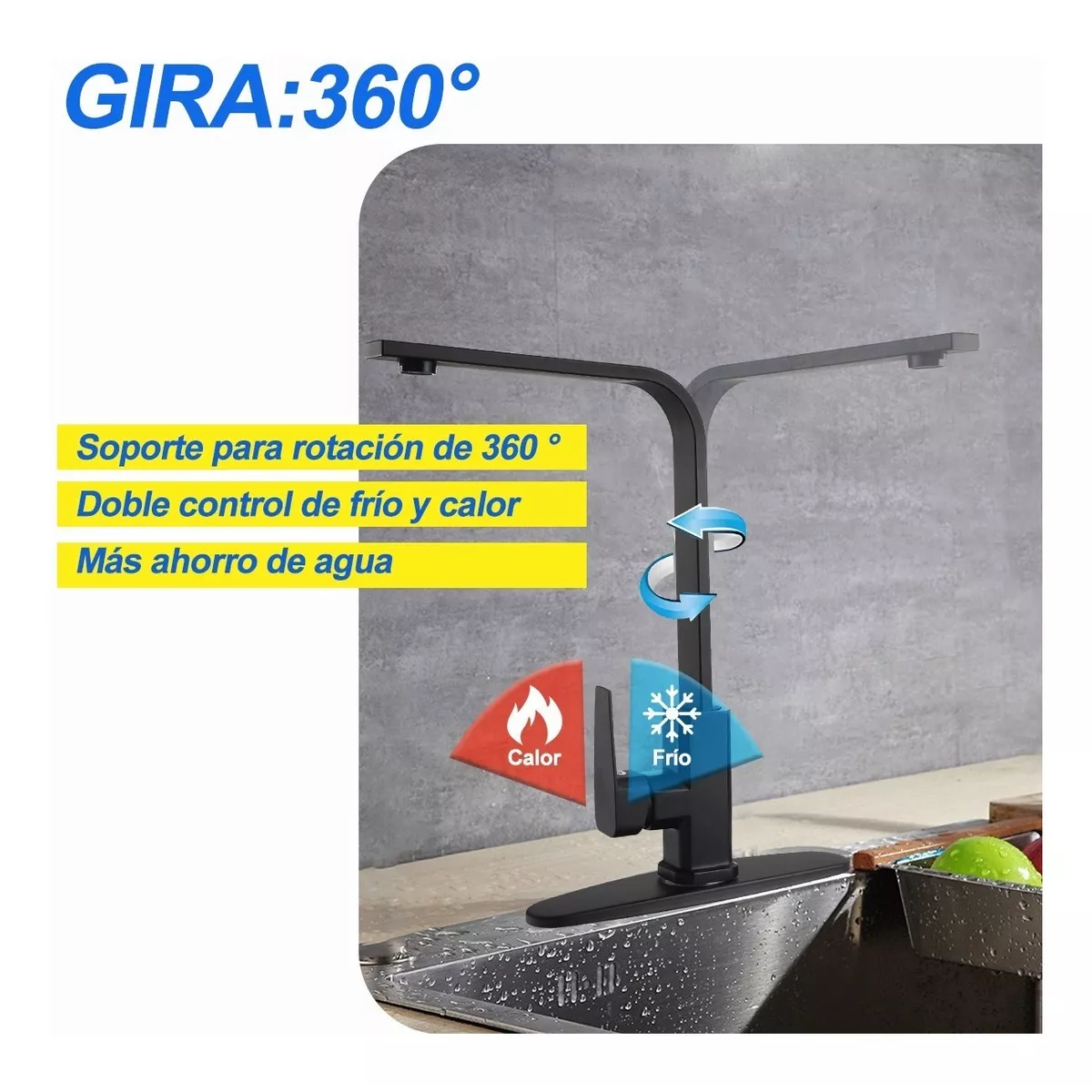 Grifo Monomando Fregadero Llave Mezcladora Negra