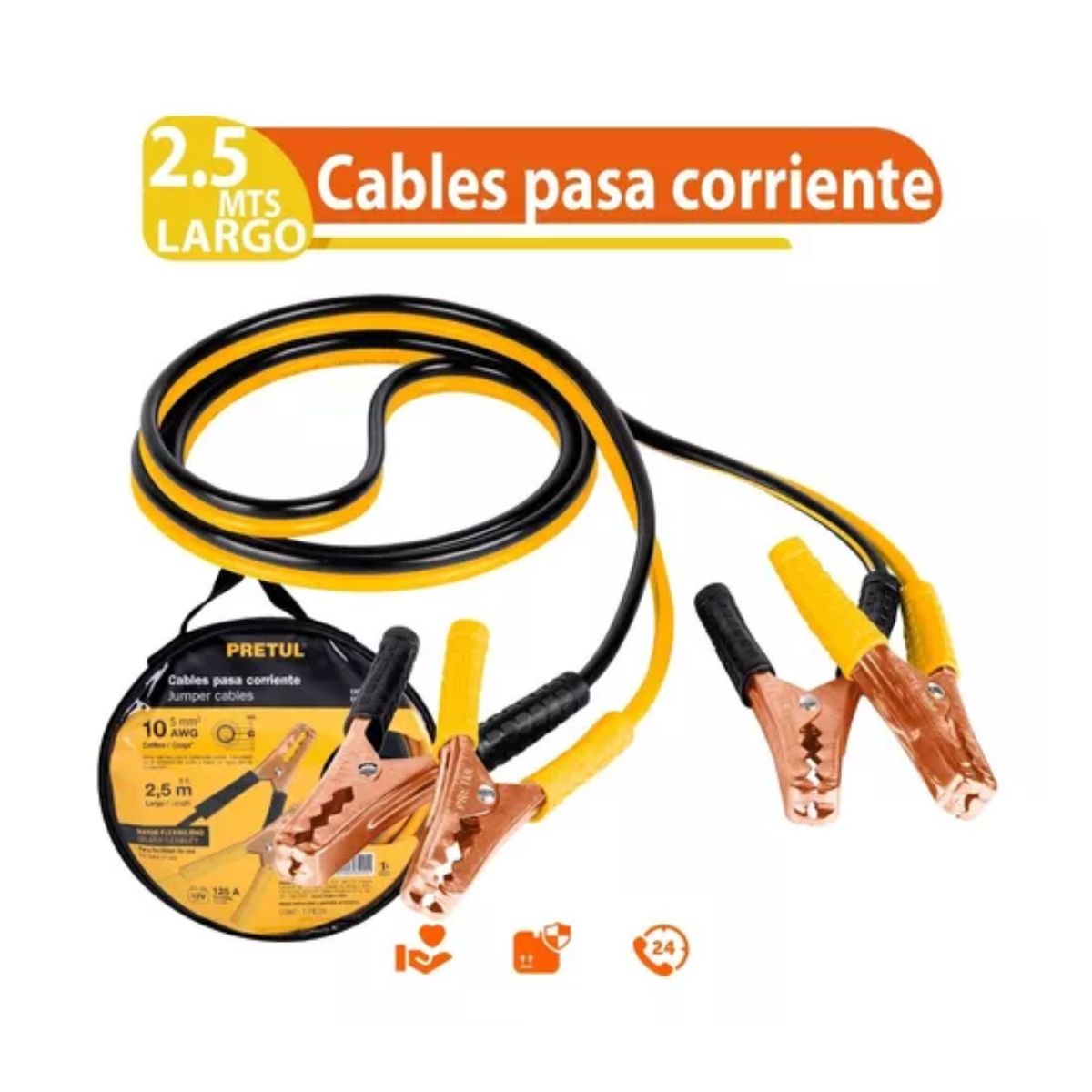 Juego De Cables Para Pasar Corriente Cal 10 2.5 Mt 125 Amp AMARILLO/NEGRO