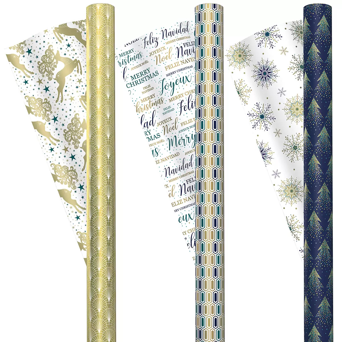 Kirkland Signature 3 Rollos De Papel Para Regalo Navideño Varios Diseños (Azul)