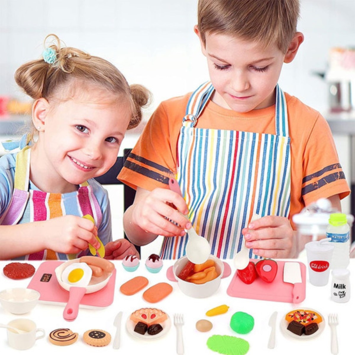 Juguetes De Cocina Para Niños Utensilios + Sonido Musica 55 pcs, ROSA