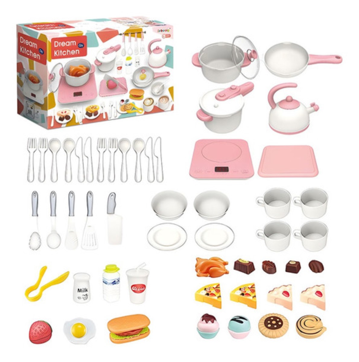 Juguetes De Cocina Para Niños Utensilios + Sonido Musica 55 pcs, ROSA