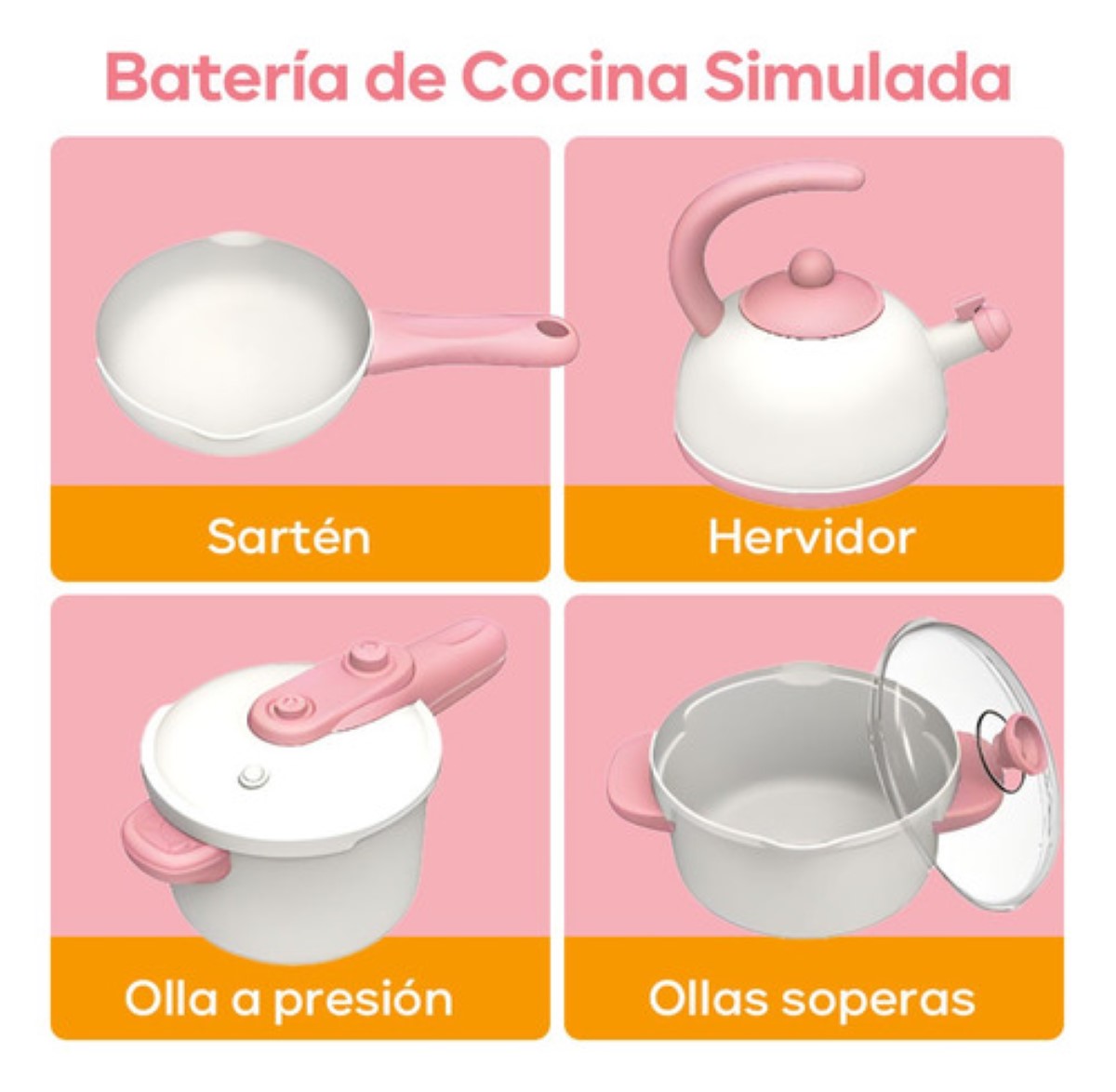 Juguetes De Cocina Para Niños Utensilios + Sonido Musica 55 pcs, ROSA