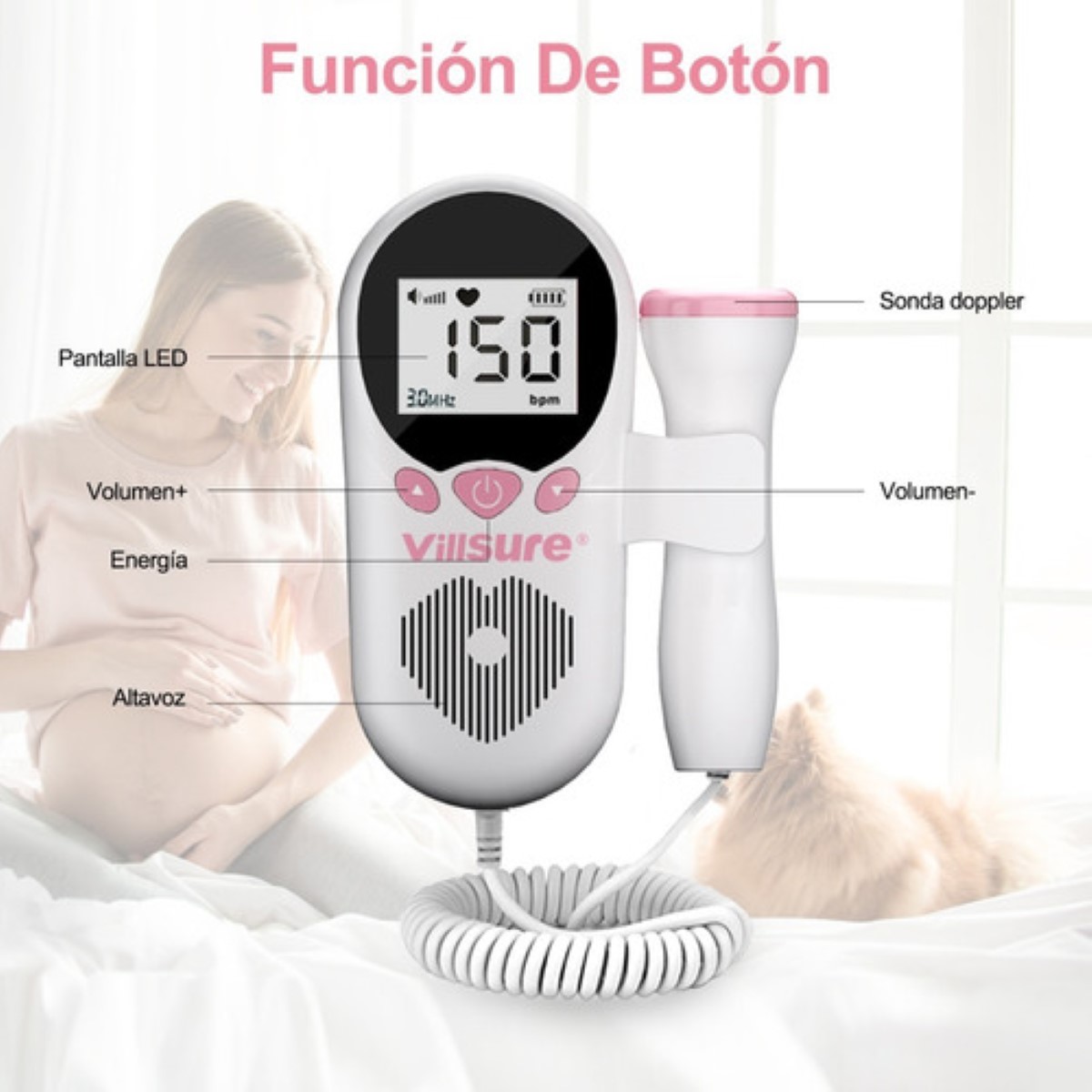 Detector De Frecuencia Cardíaca Fetal, Portátil BLANCO/ROSA