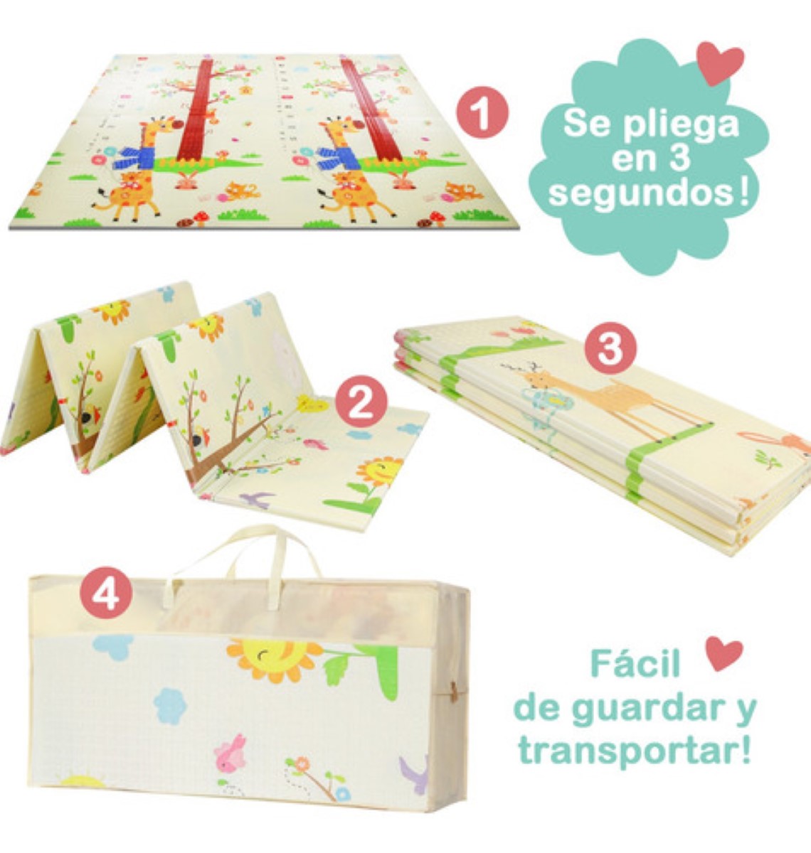 Tapete Infantil Plegable Con Doble Diseño Mide 200 cm x 180 cm, Mezcla de Colores