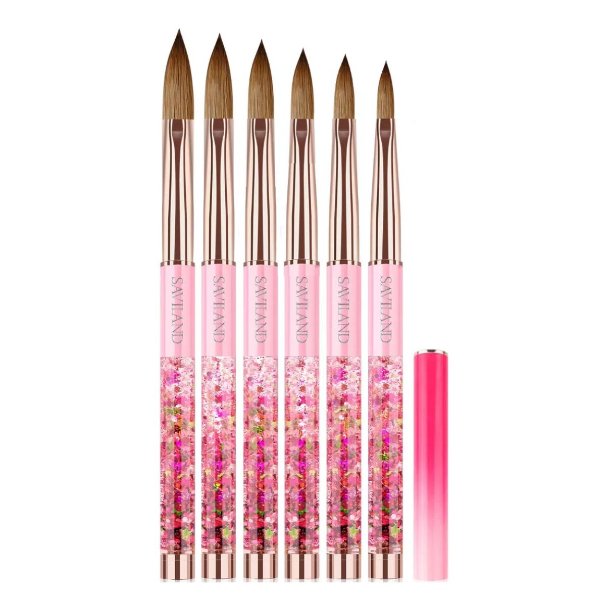 6 Pinceles Acrílico Para Uñas, 6,8,10,12,14,16 ROSA