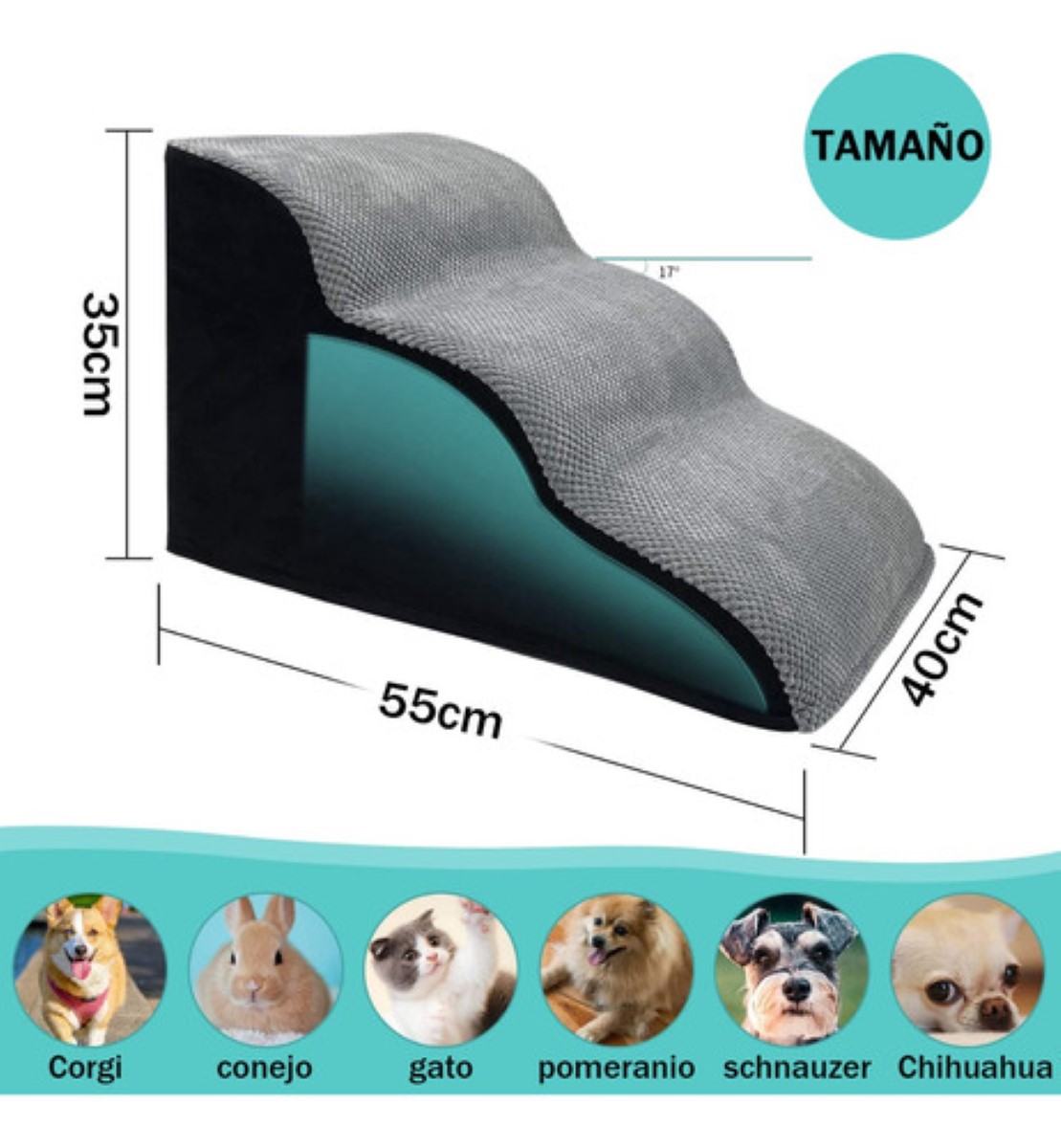 Escaleras Para Perros 3 Escalones, Color Negro con Gris