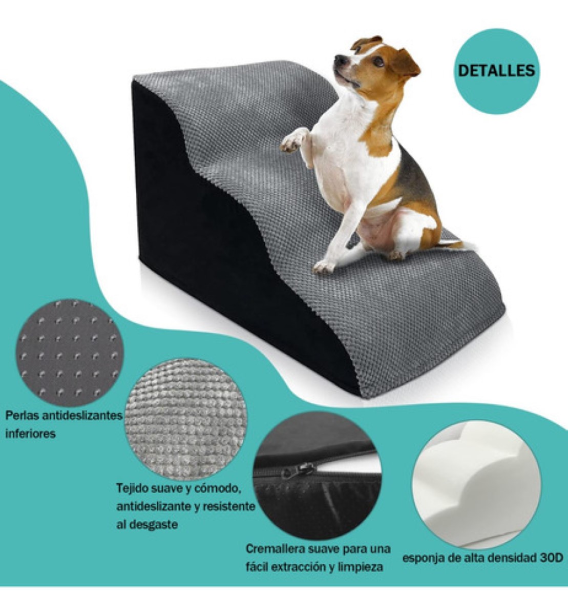 Escaleras Para Perros 3 Escalones, Color Negro con Gris