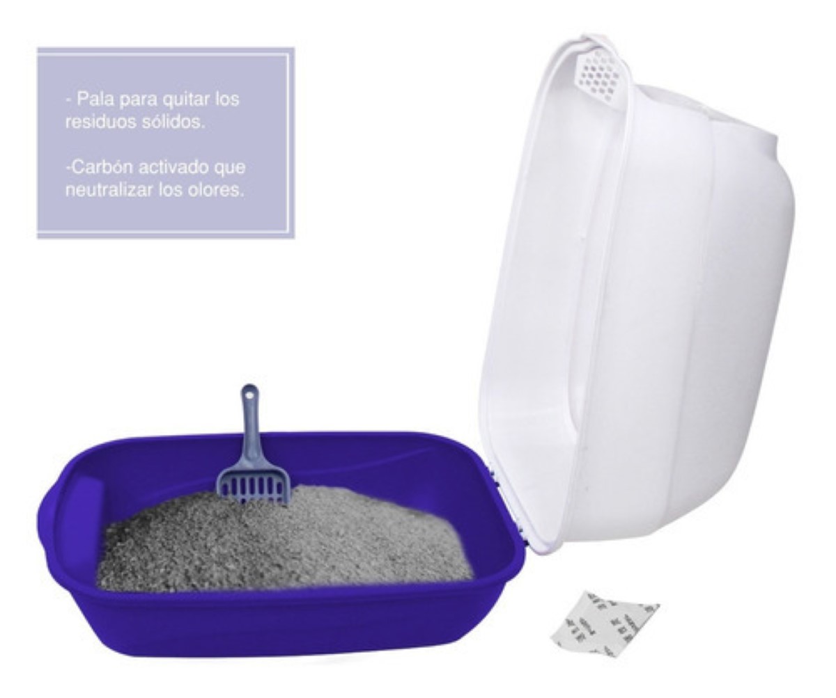 Arenero Gato Cerrado Filtro Anti Olor Puerta Abatible Pala Color Azul