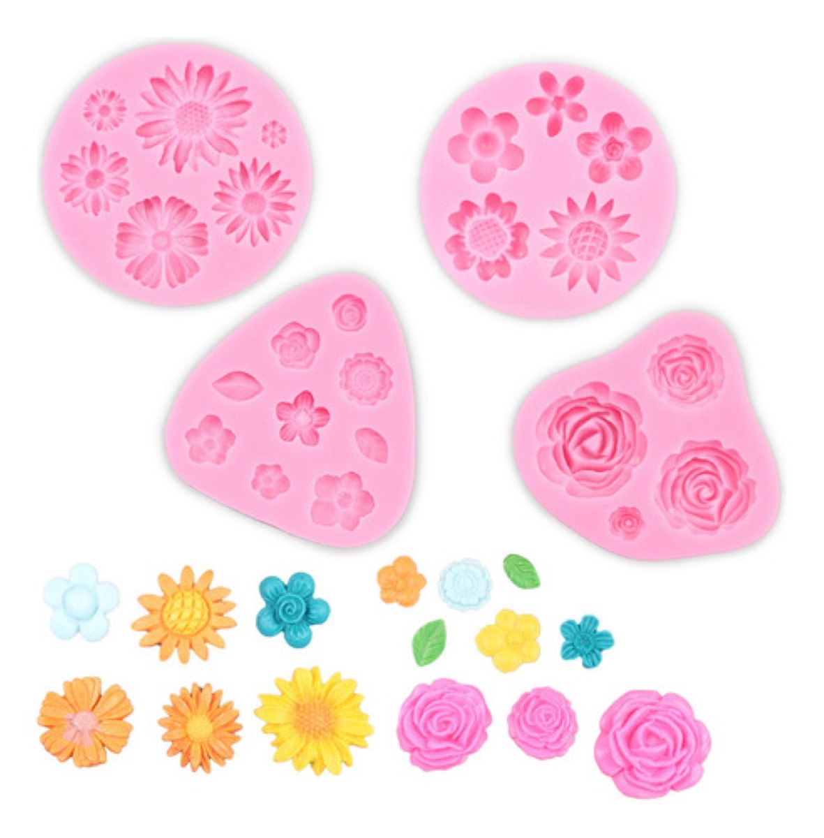 Moldes De Silicona Para Fondant De Flores 4 Piezas, Rosa
