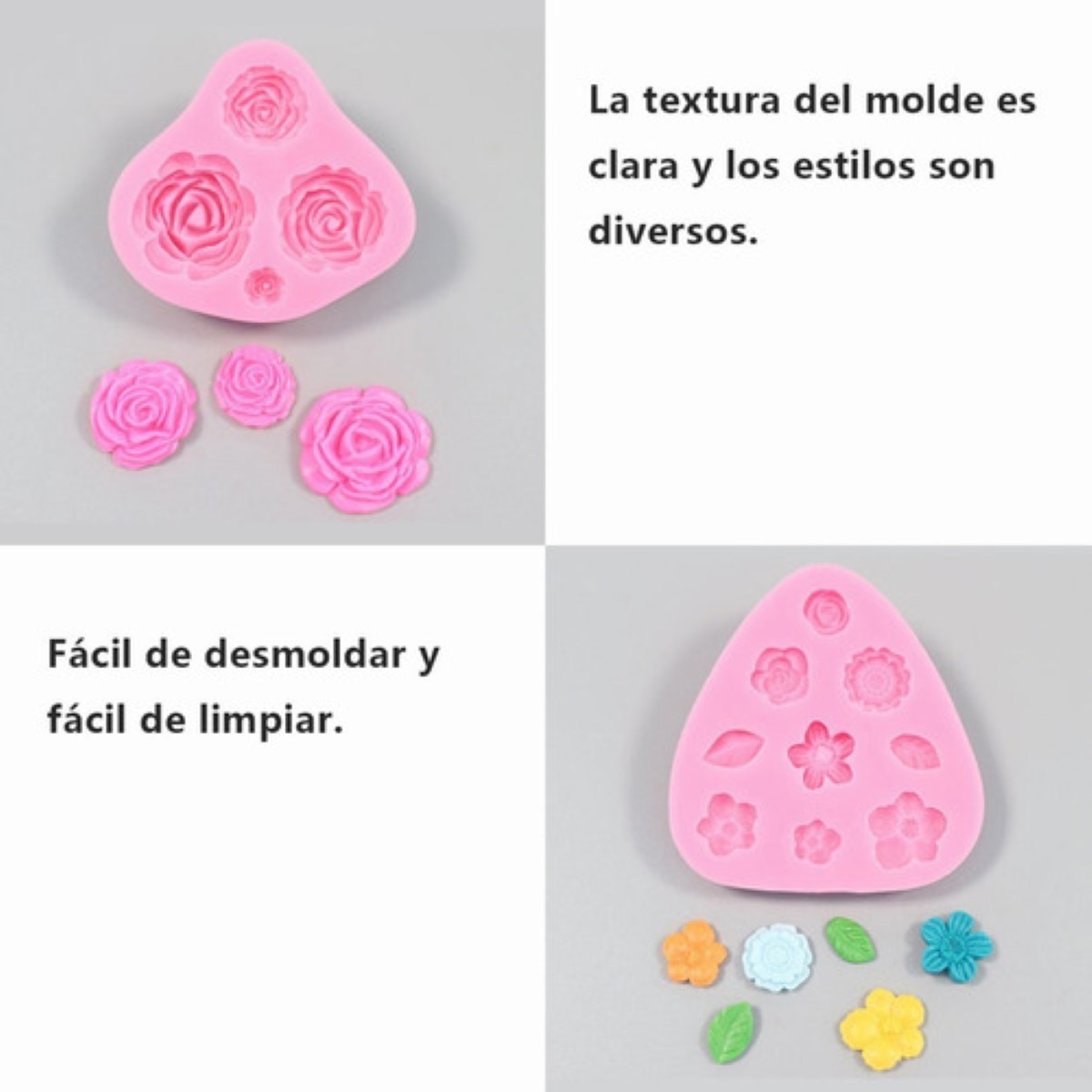 Moldes De Silicona Para Fondant De Flores 4 Piezas, Rosa