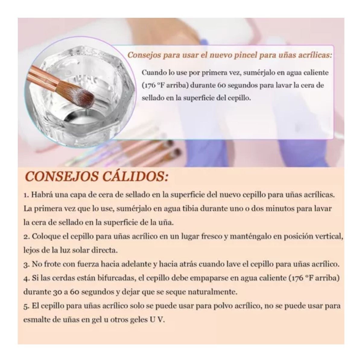 Set De 6 Pinceles Acrílico Para Uñas 4,6,8,10,12,14 COLORIDOS 