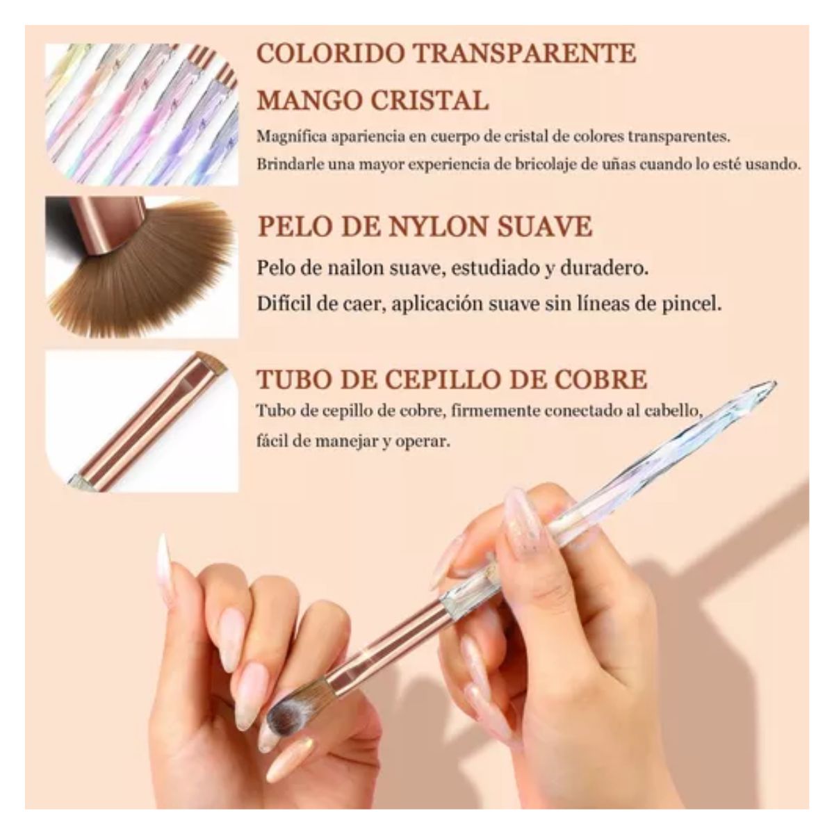 Set De 6 Pinceles Acrílico Para Uñas 4,6,8,10,12,14 COLORIDOS 