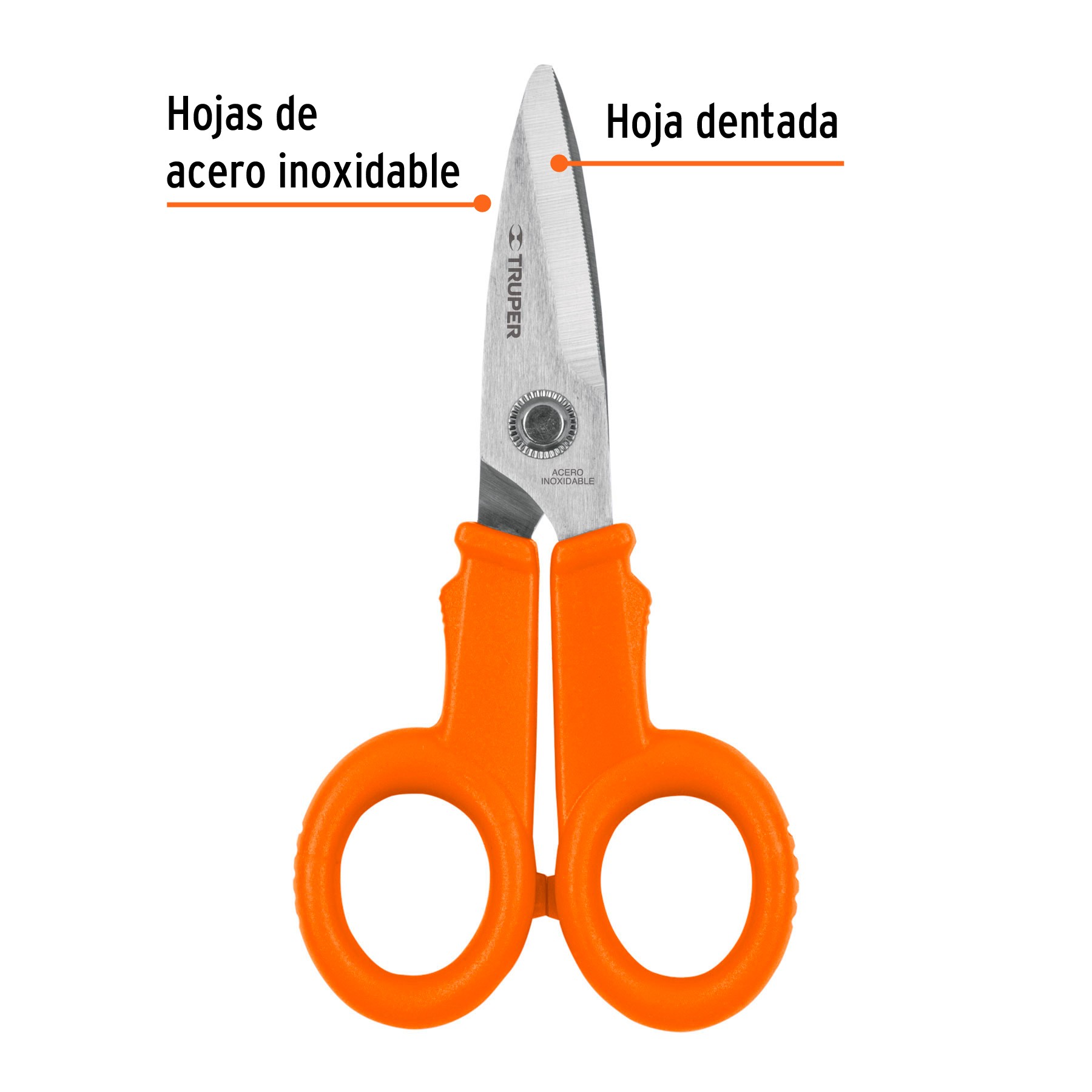 TIJERA 5-1/2" DE ACERO INOXIDABLE PARA ELECTRICISTA, TRUPER 18497