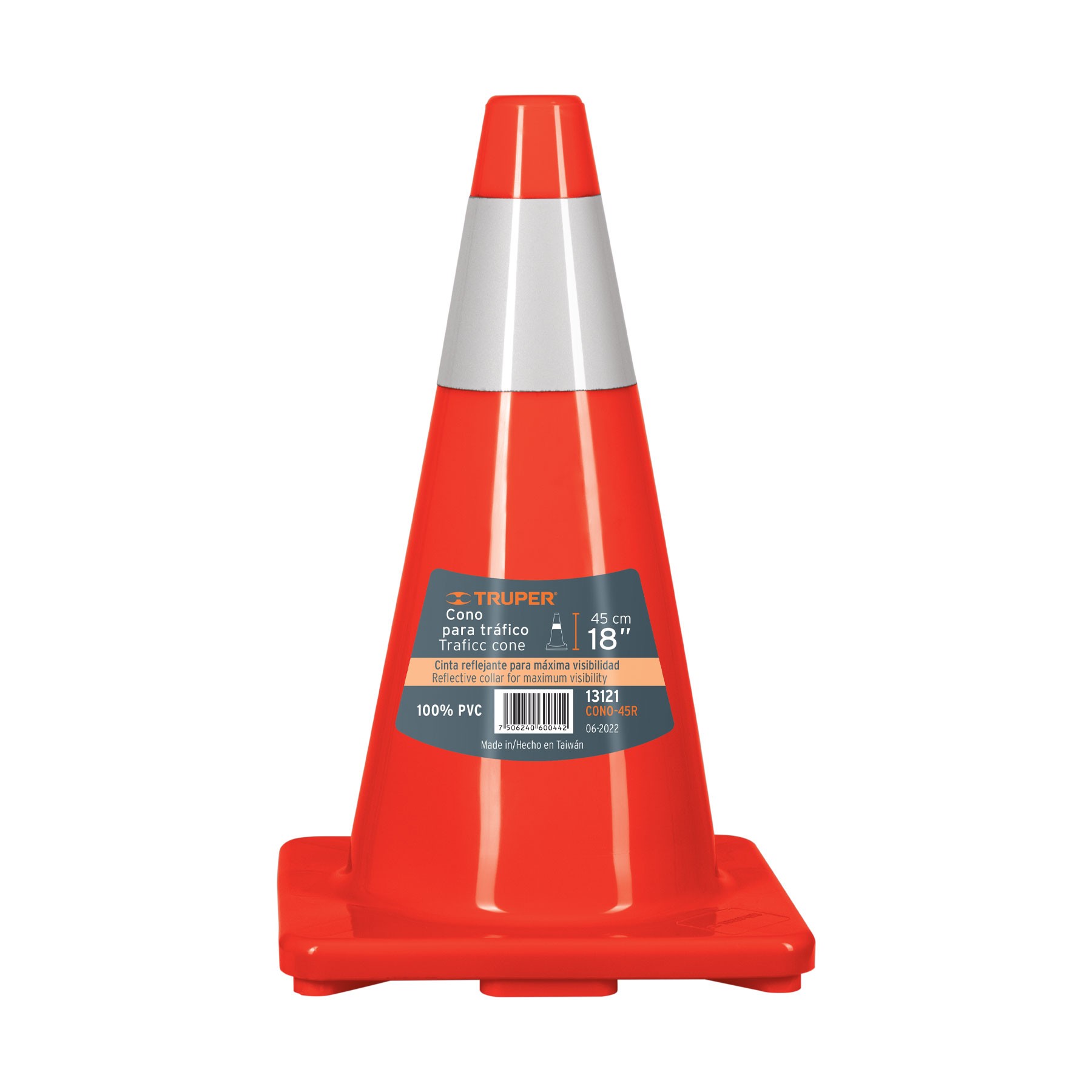CONO DE PRECAUCIÓN DE 45 CM DE PVC CON REFLEJANTE, TRUPER 13121